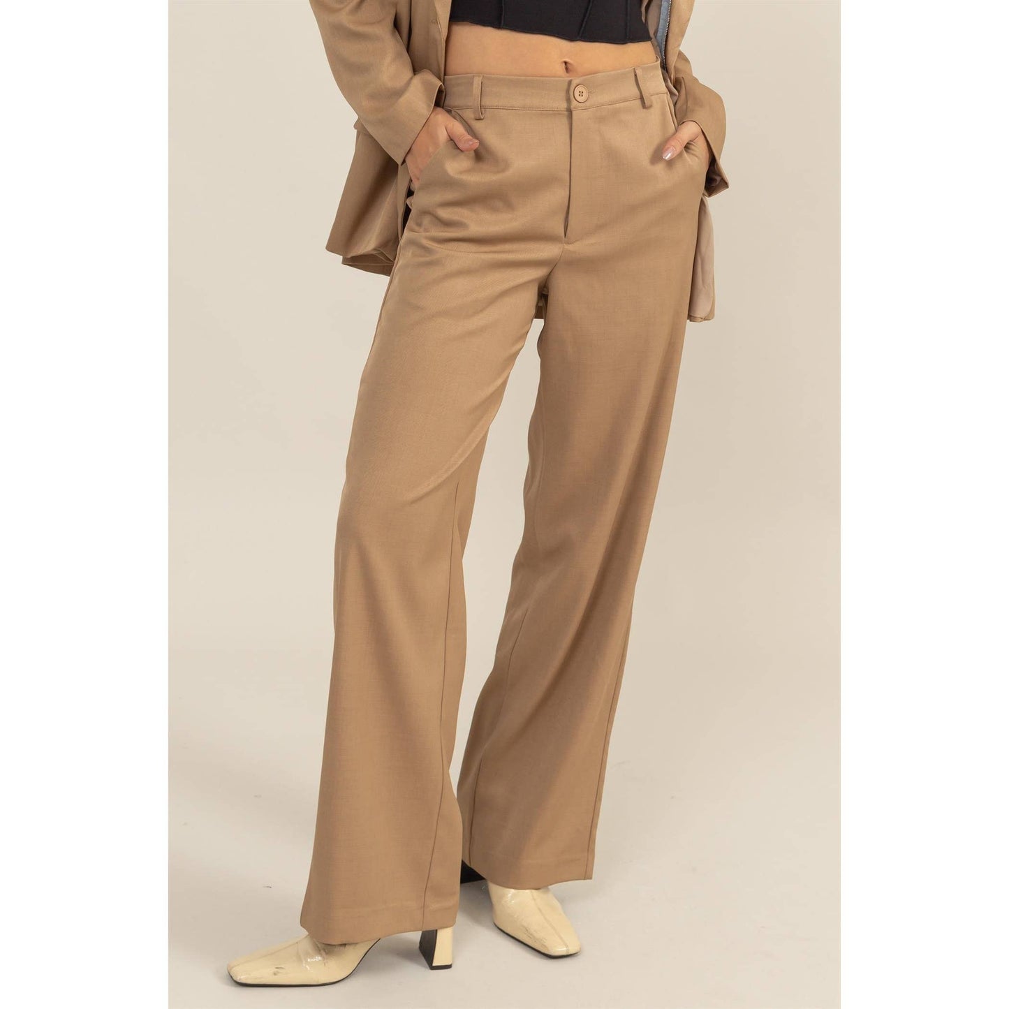 High Waist Straight Leg Trouser Pants