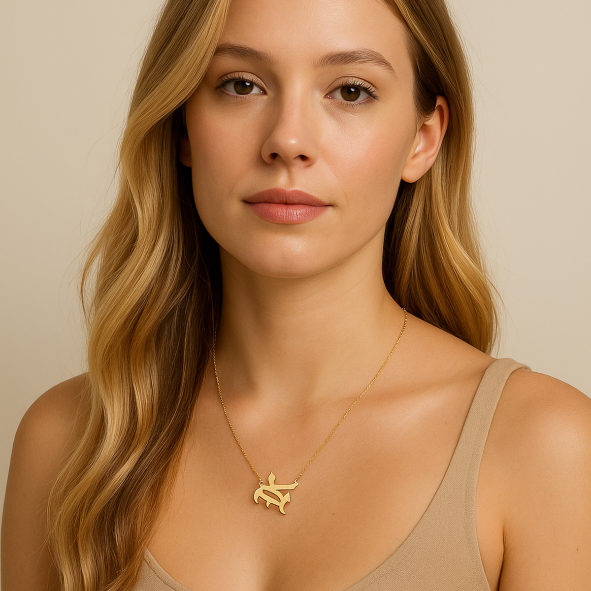 Timeless Gothic Initial Necklace, Waterproof Steel