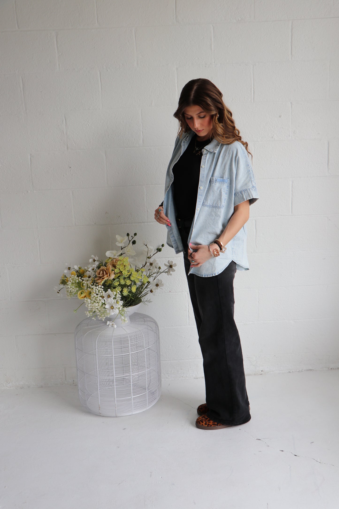 Oversized Chambray Denim Shirt | Mineral Washed Button Down Top