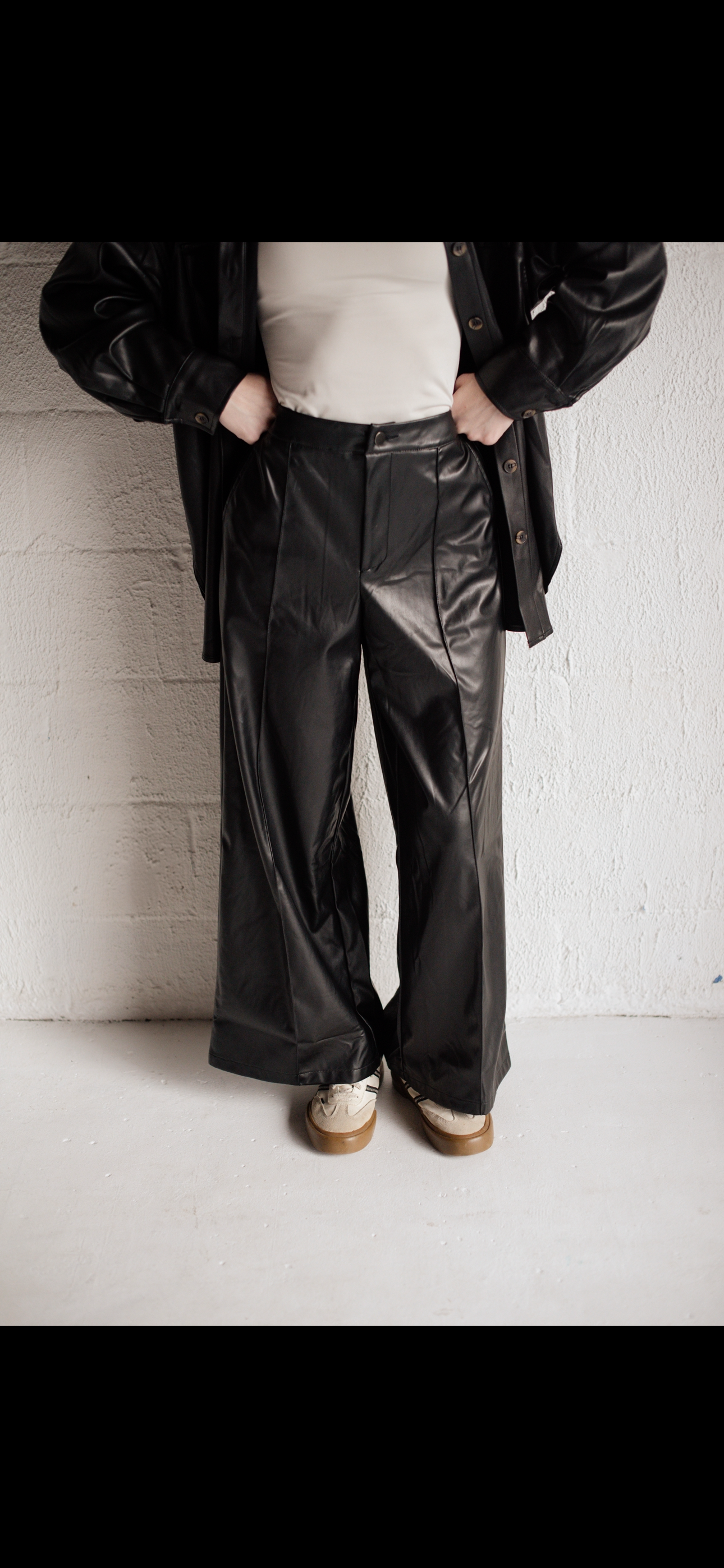 Vegan Leather Wide Leg Elastic Back Pants