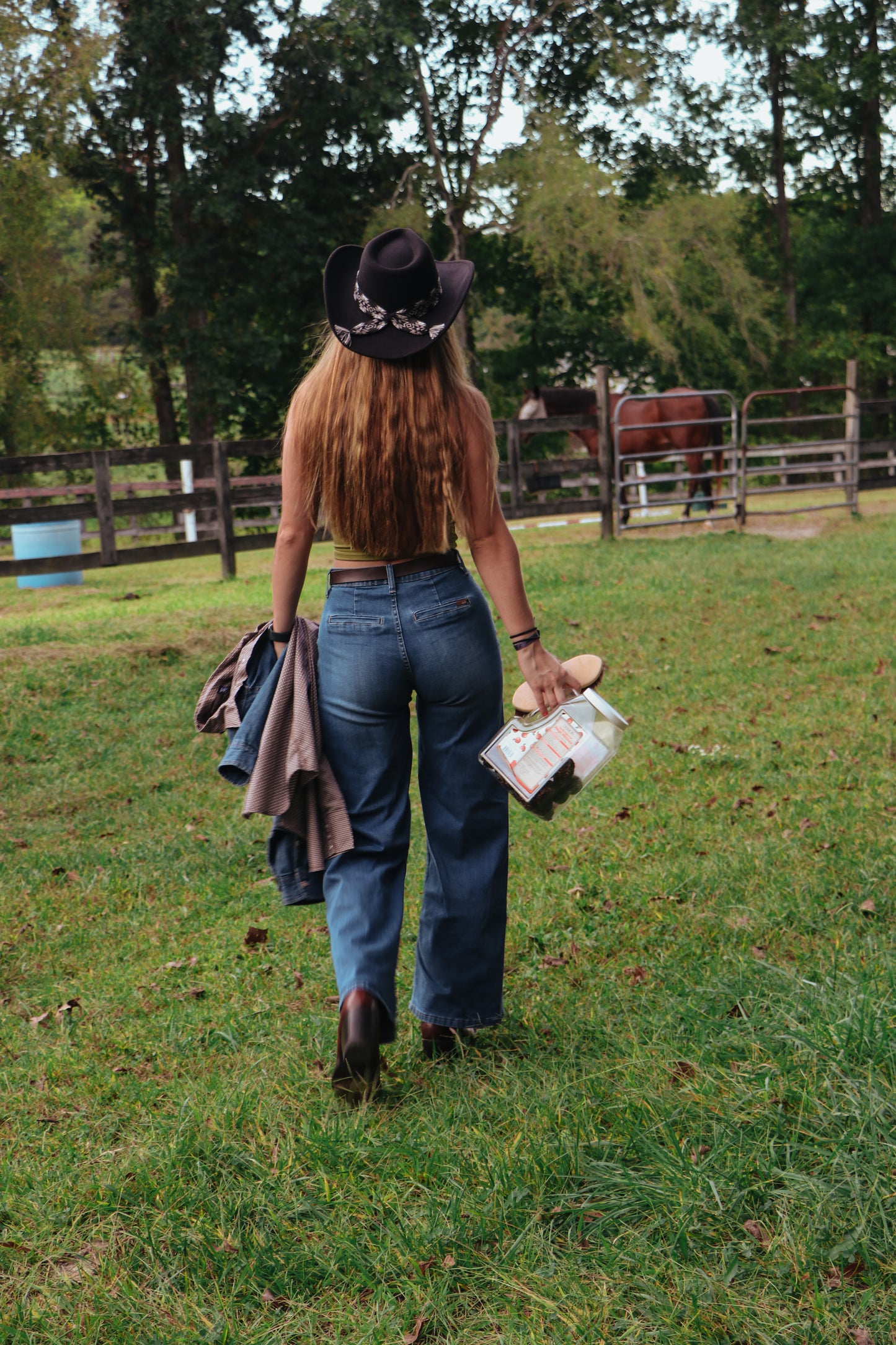 Medium Wash High Rise Patched Pocket Wide Leg Jeans