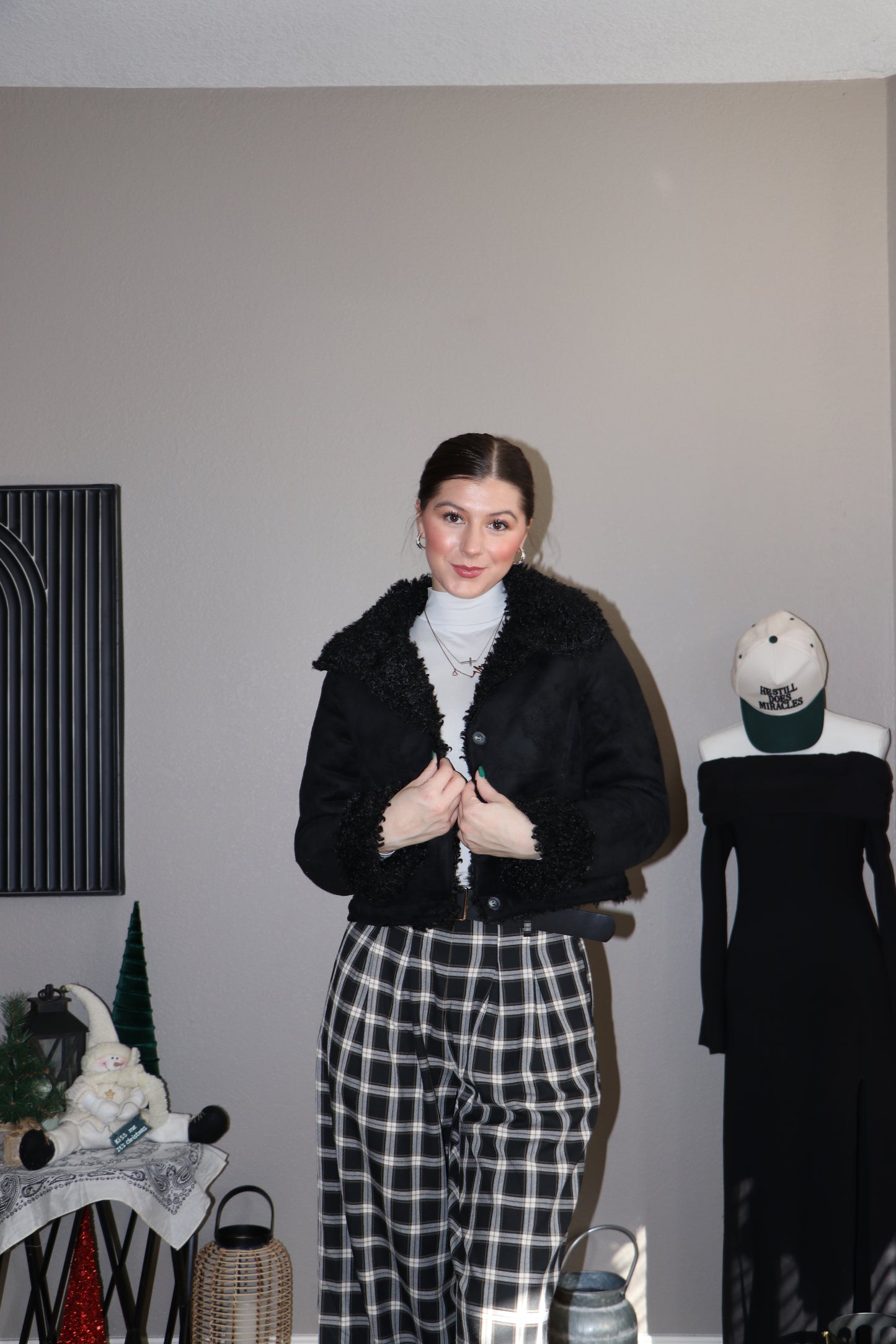 Inside Fur Detail Penny Lane Suede Short Jacket