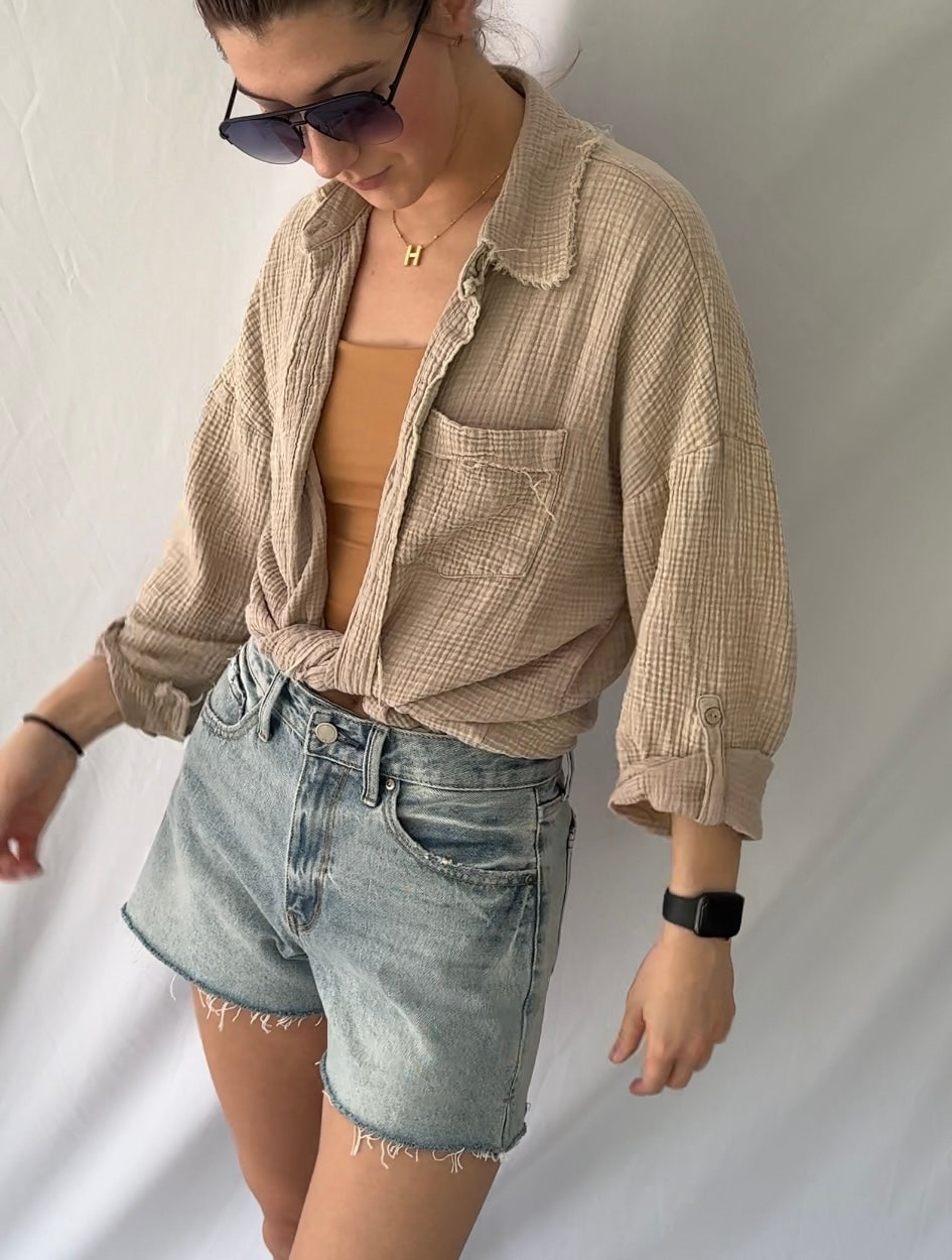 Tracy Washed Double Gauze Button Down Top