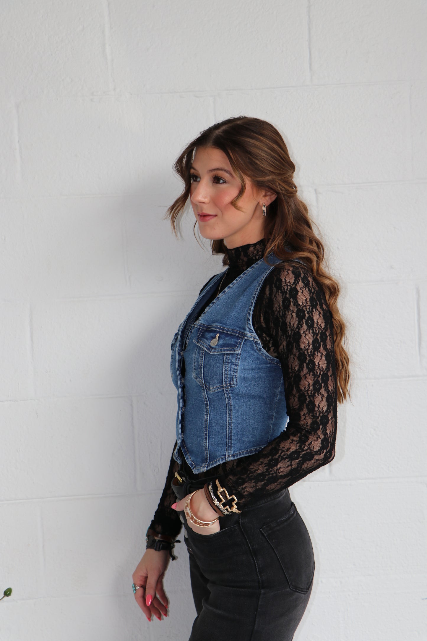 Structured Sleeveless Denim Button Up Vest
