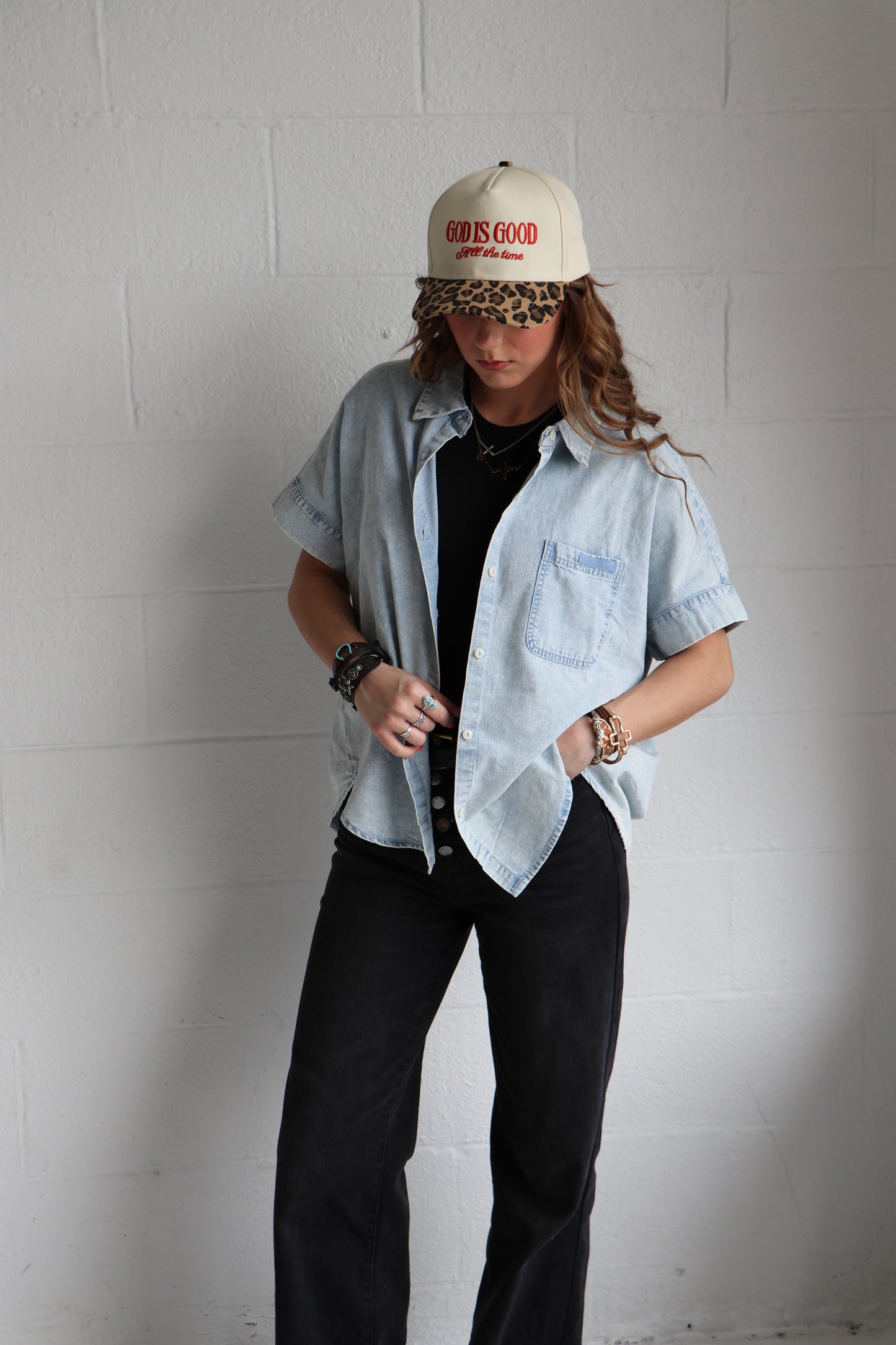 Oversized Chambray Denim Shirt | Mineral Washed Button Down Top