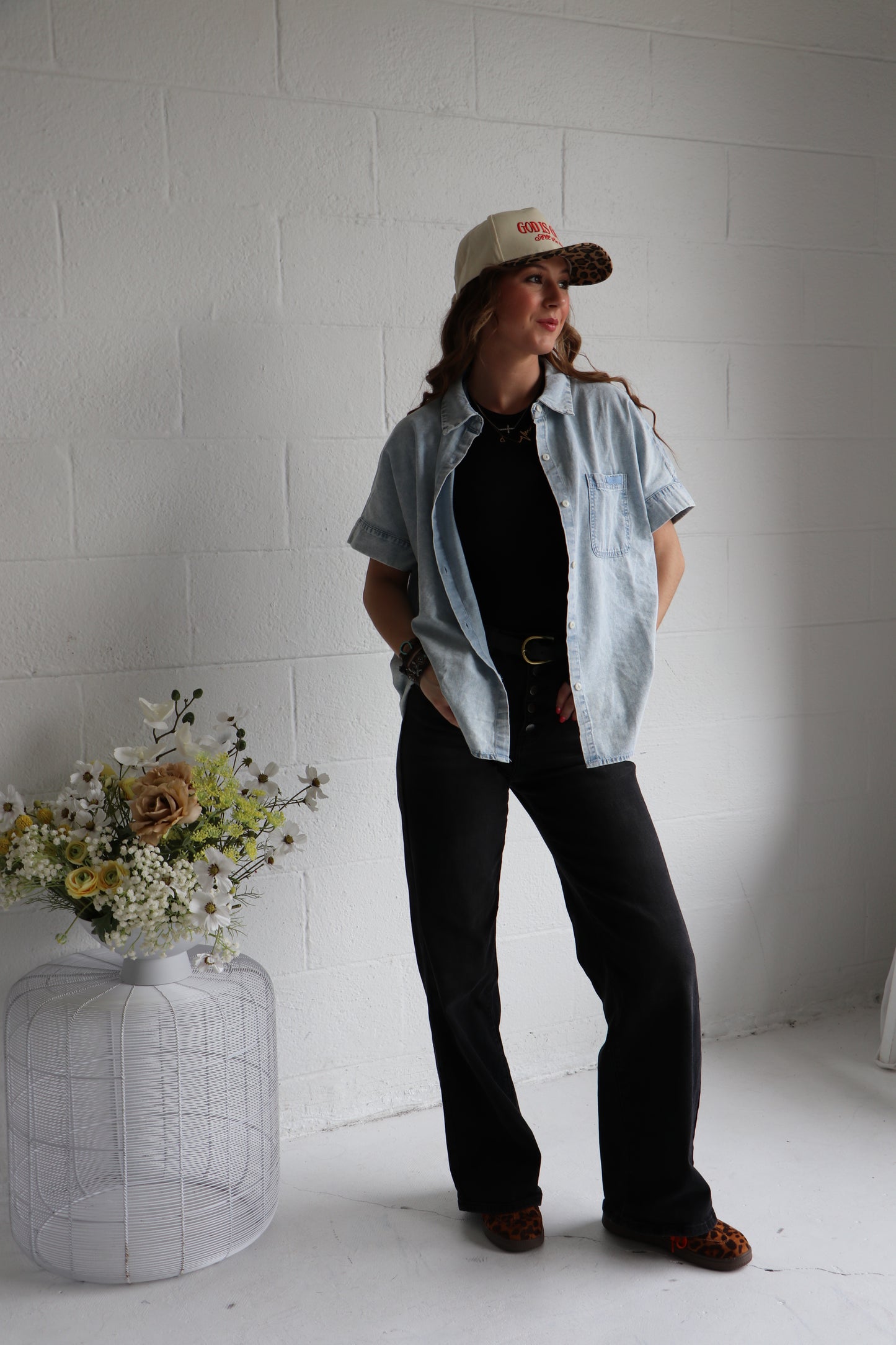 Oversized Chambray Denim Shirt | Mineral Washed Button Down Top