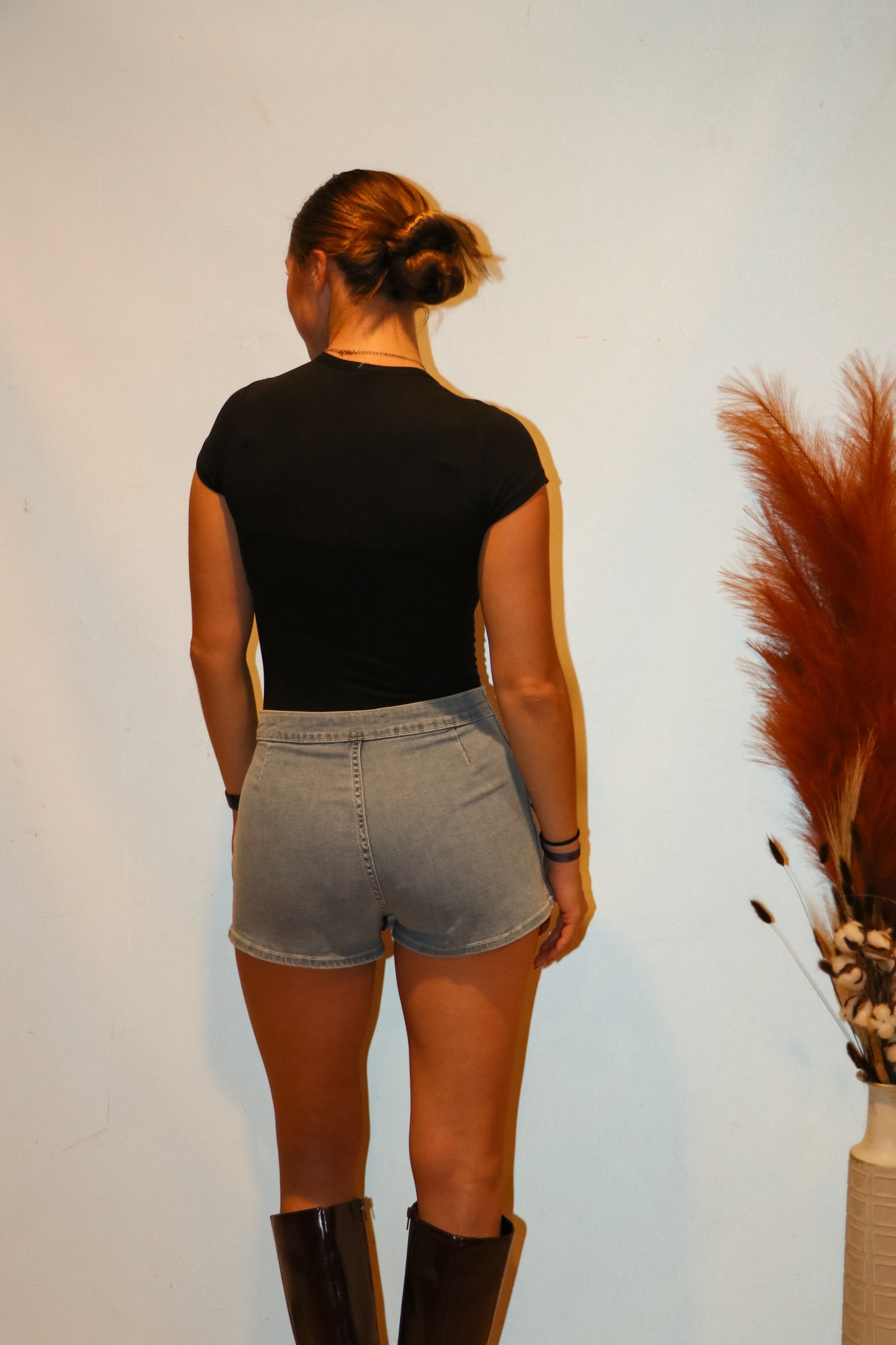 Wrap Front Zip Up Denim Skort