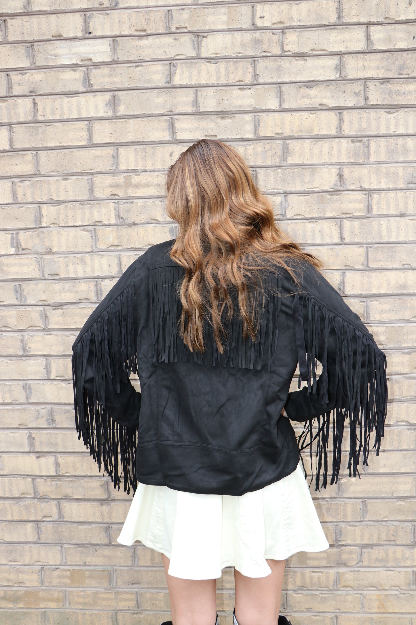 Suede Fringe Snap Button Jacket