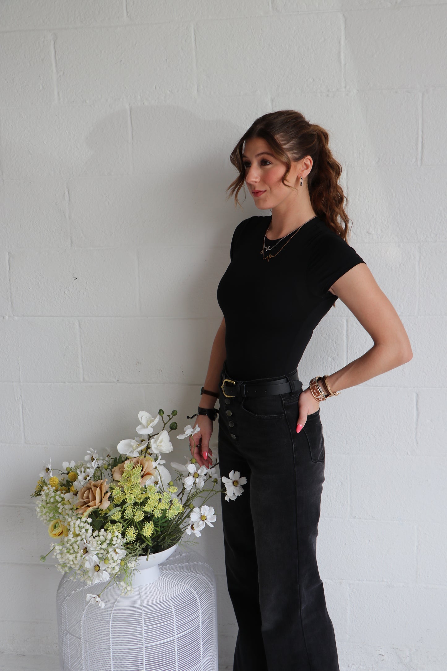 Everyday Black High-Waist Button Up Wide Leg Jeans