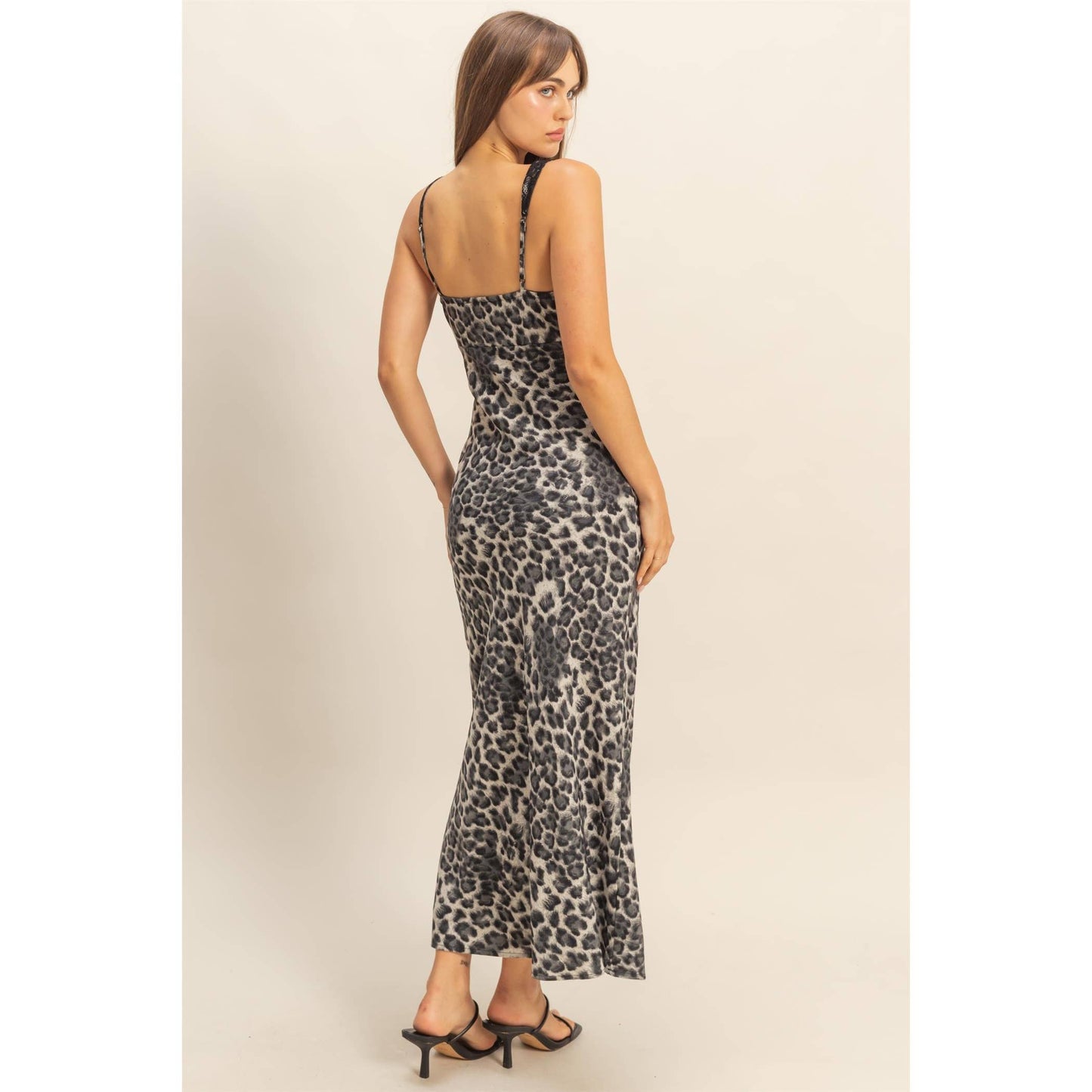 Lace-Trimmed Leopard Print Slip Dress