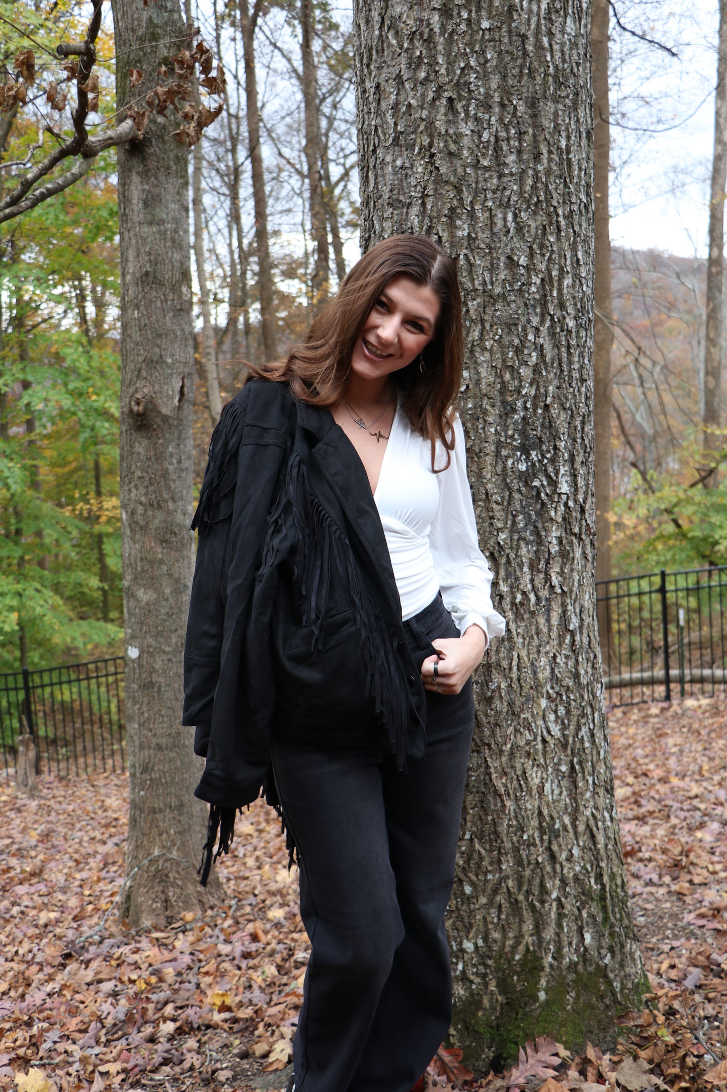 Suede Fringe Snap Button Jacket