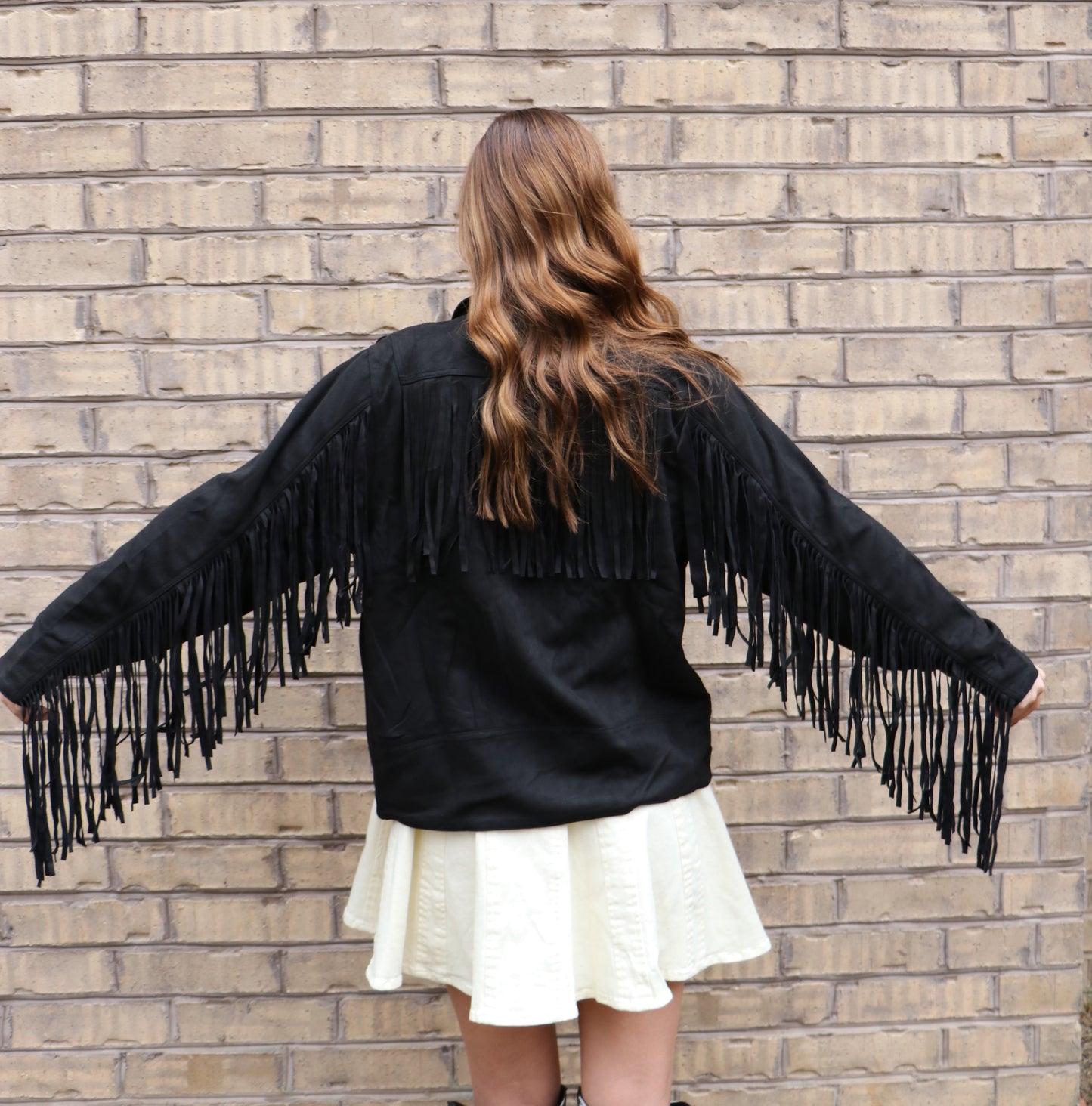 Suede Fringe Snap Button Jacket