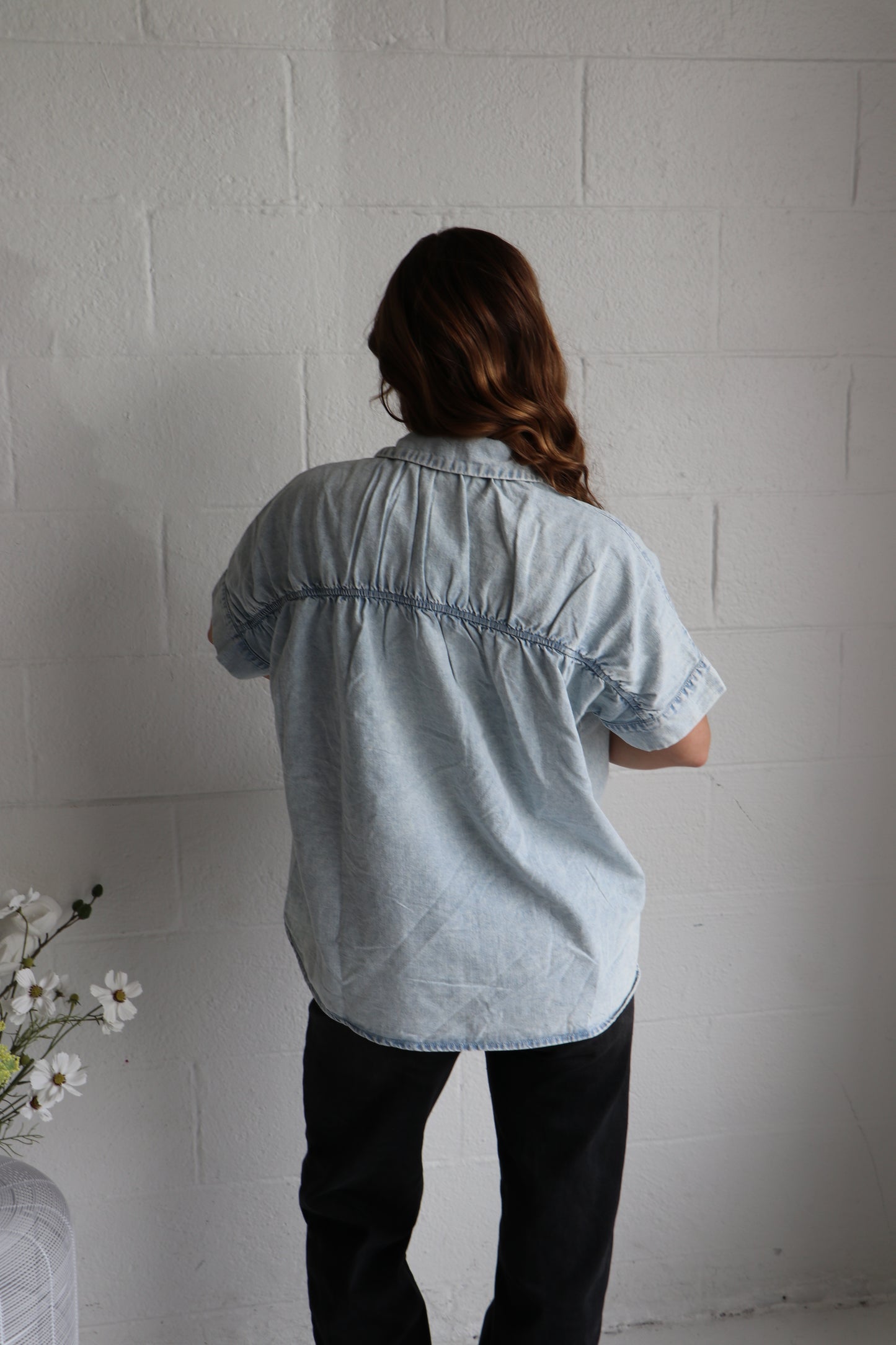 Oversized Chambray Denim Shirt | Mineral Washed Button Down Top