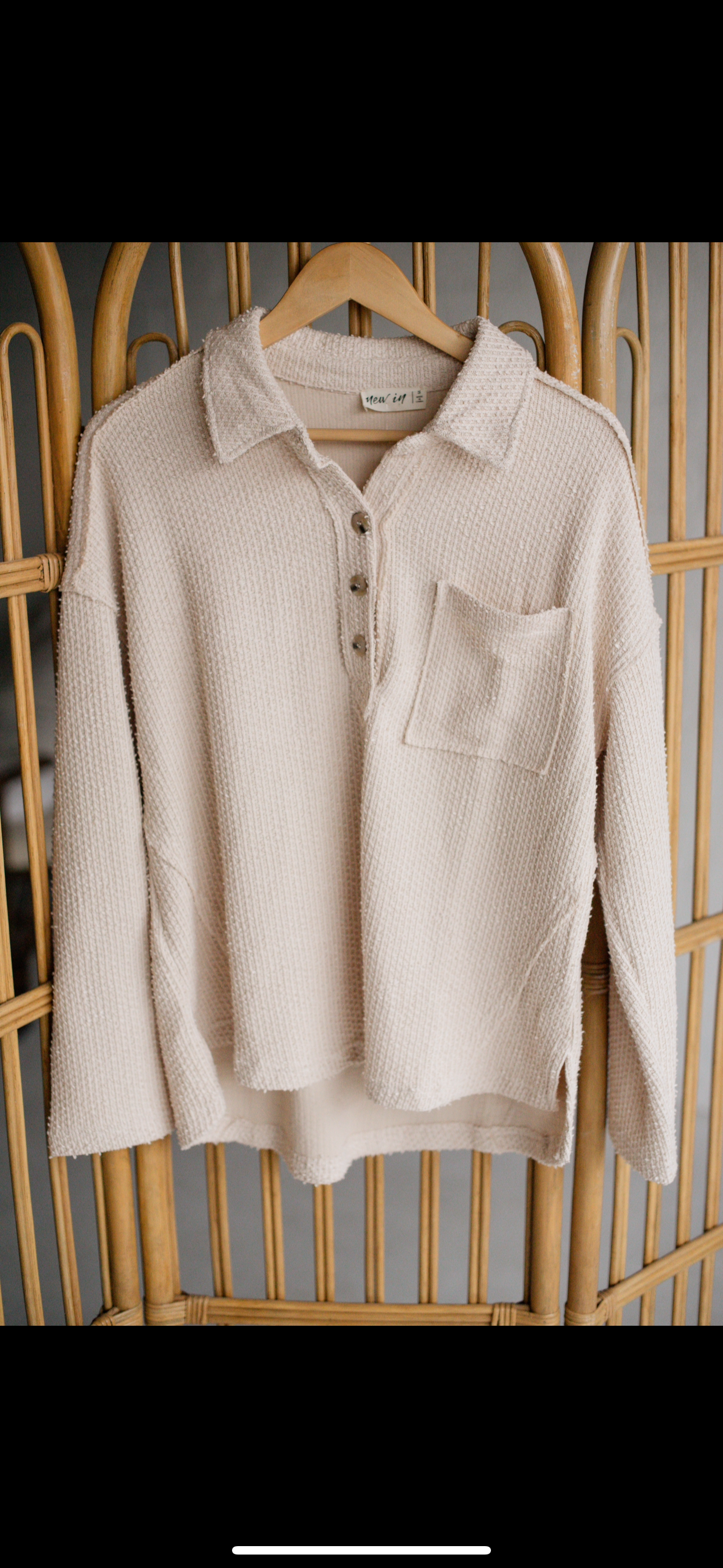 Half Button Down Collared Textured Henley Knit Top