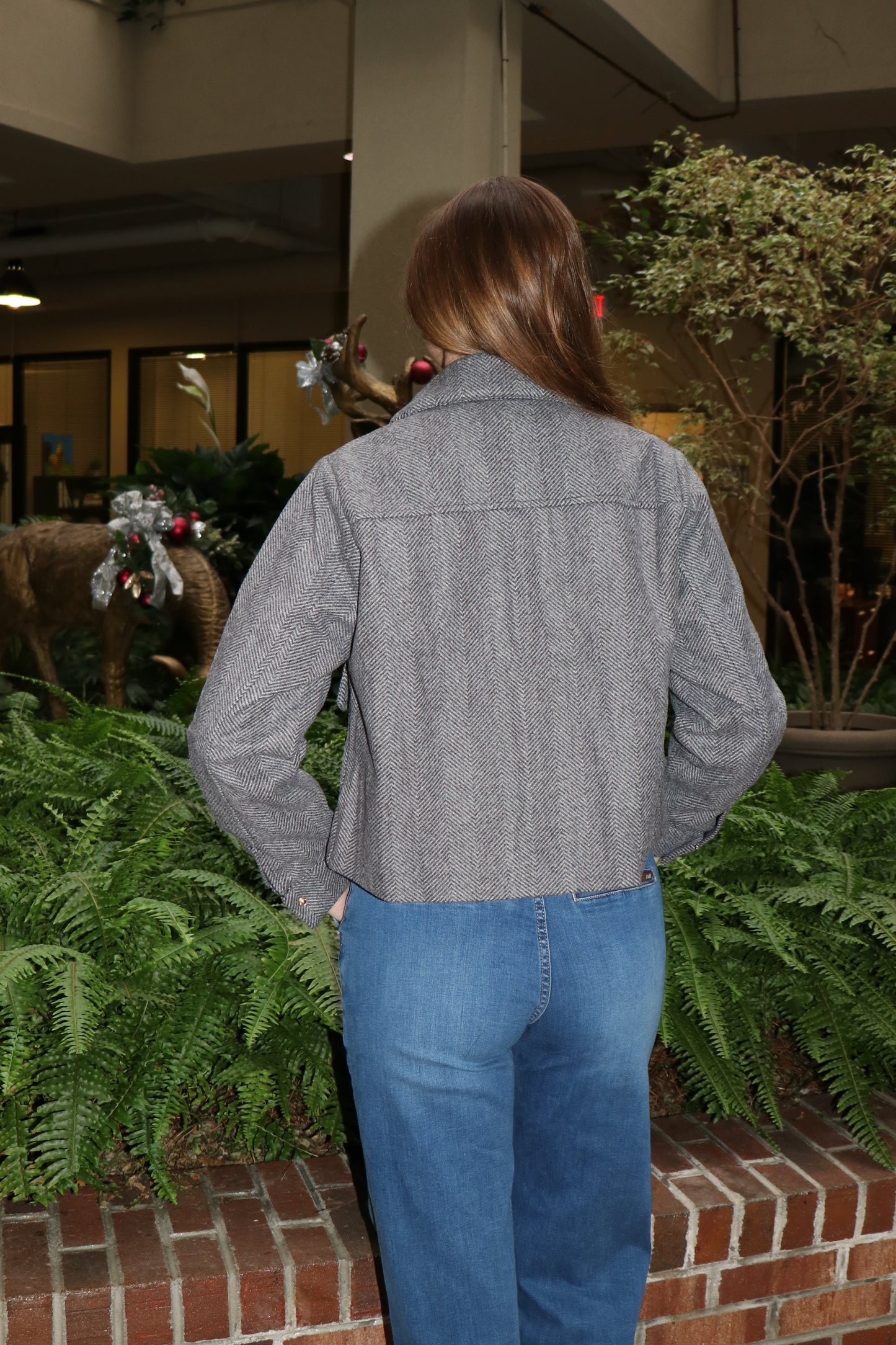 Herringbone Crop Button Down Jacket