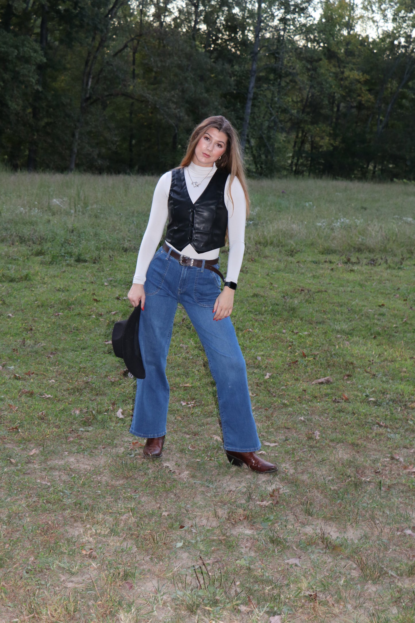 Faux Leather SleevelessButton Up Vest