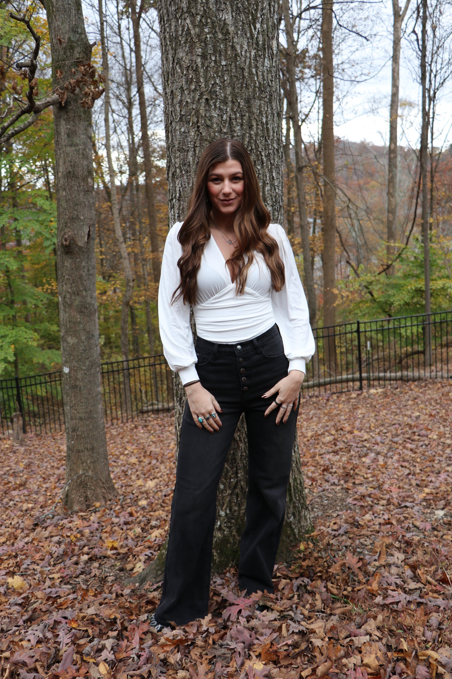 Plunge Neck Peasant Sleeve Bodysuit