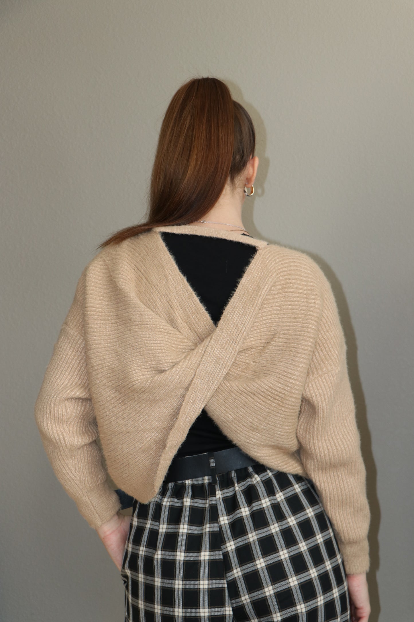 Oversized Fuzzy Sweater With Back Twist Detail