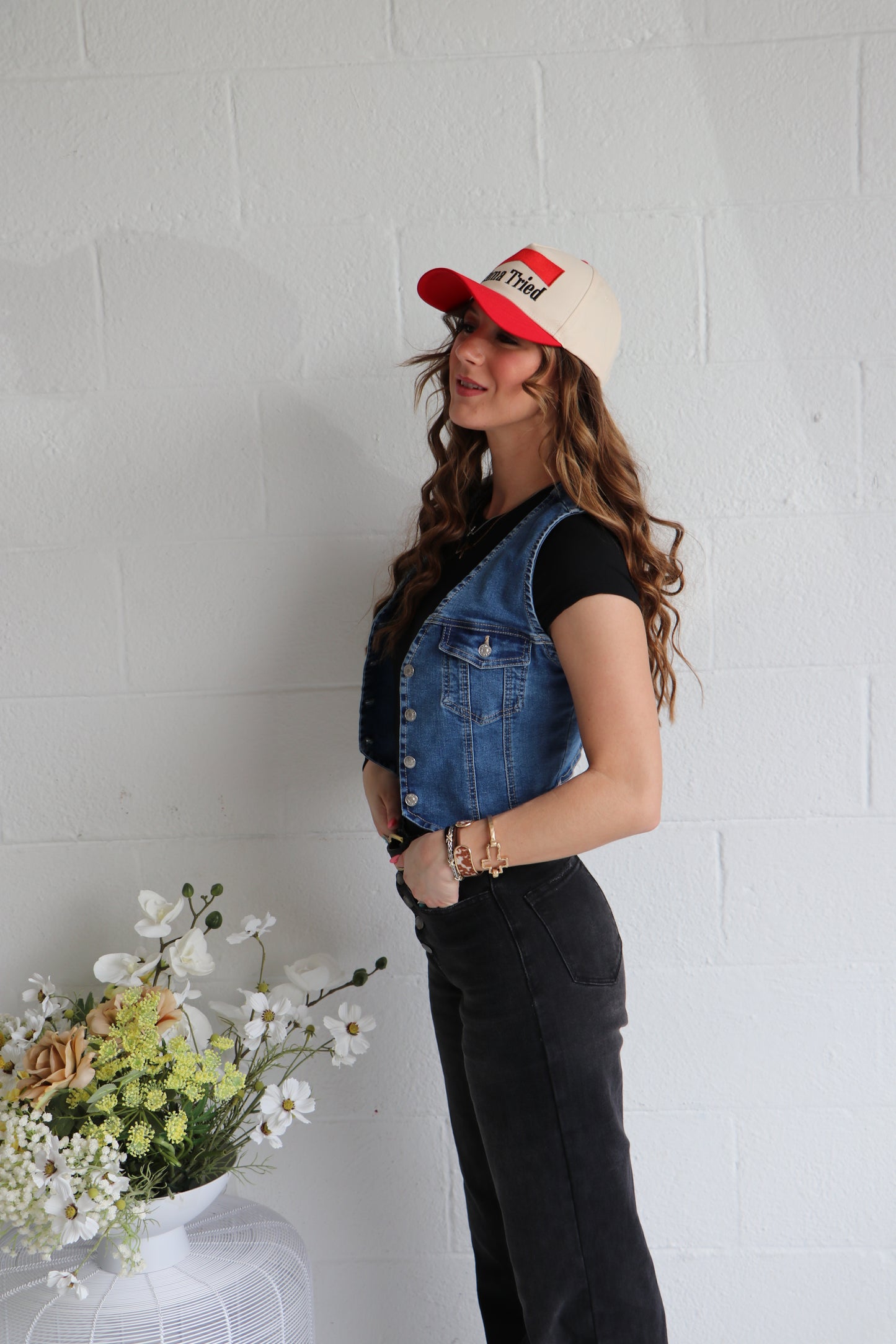 Structured Sleeveless Denim Button Up Vest