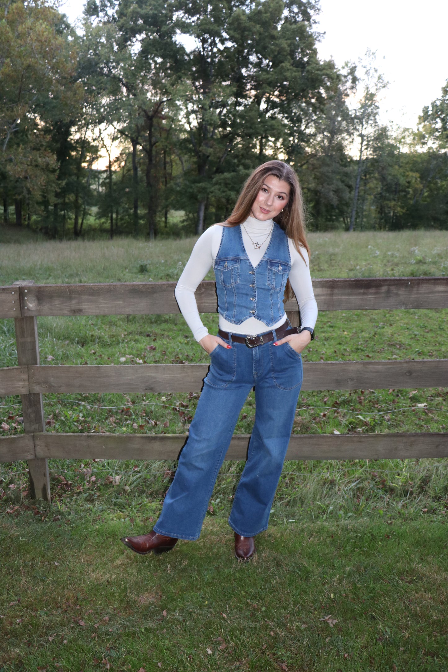 Structured Sleeveless Denim Button Up Vest