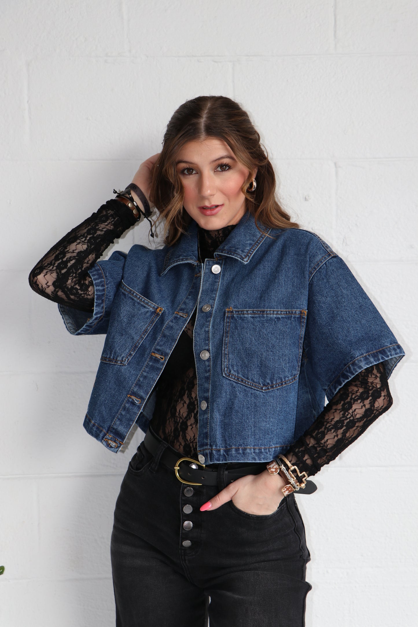 High Neck Fitted Sheer Mesh Lace Knit Top