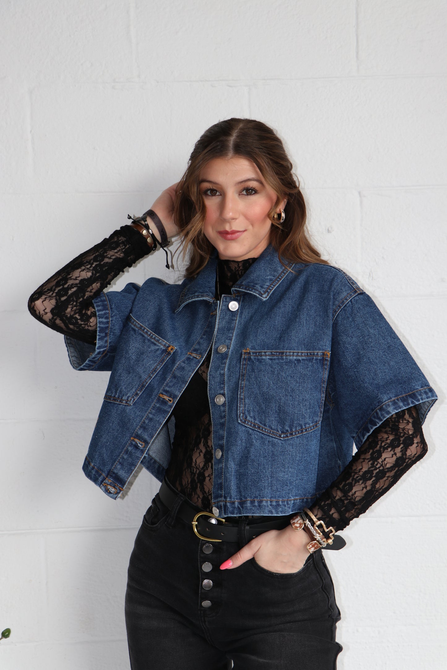 High Neck Fitted Sheer Mesh Lace Knit Top
