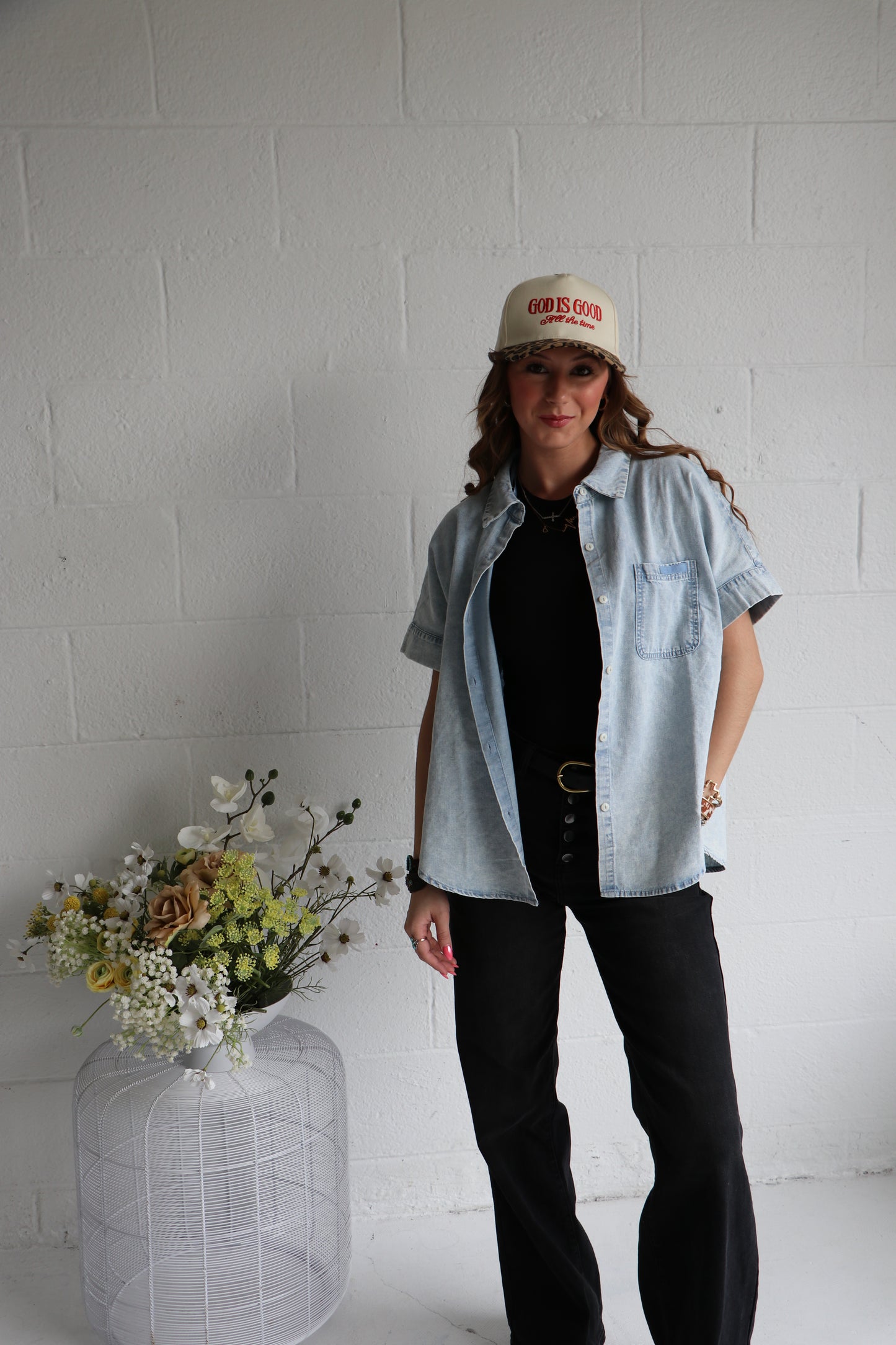 Oversized Chambray Denim Shirt | Mineral Washed Button Down Top