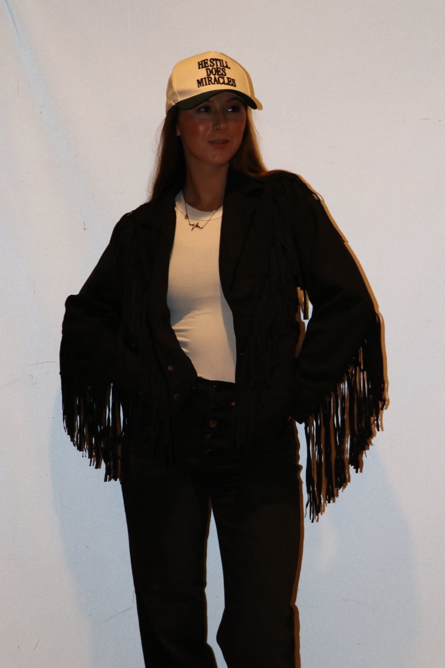 Suede Fringe Snap Button Jacket