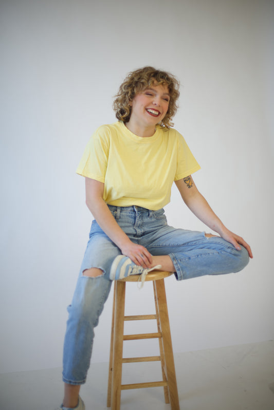 Sunshine Yellow Cotton T-Shirt | Women’s Basic Round Neck Tee | Soft Everyday Shirt