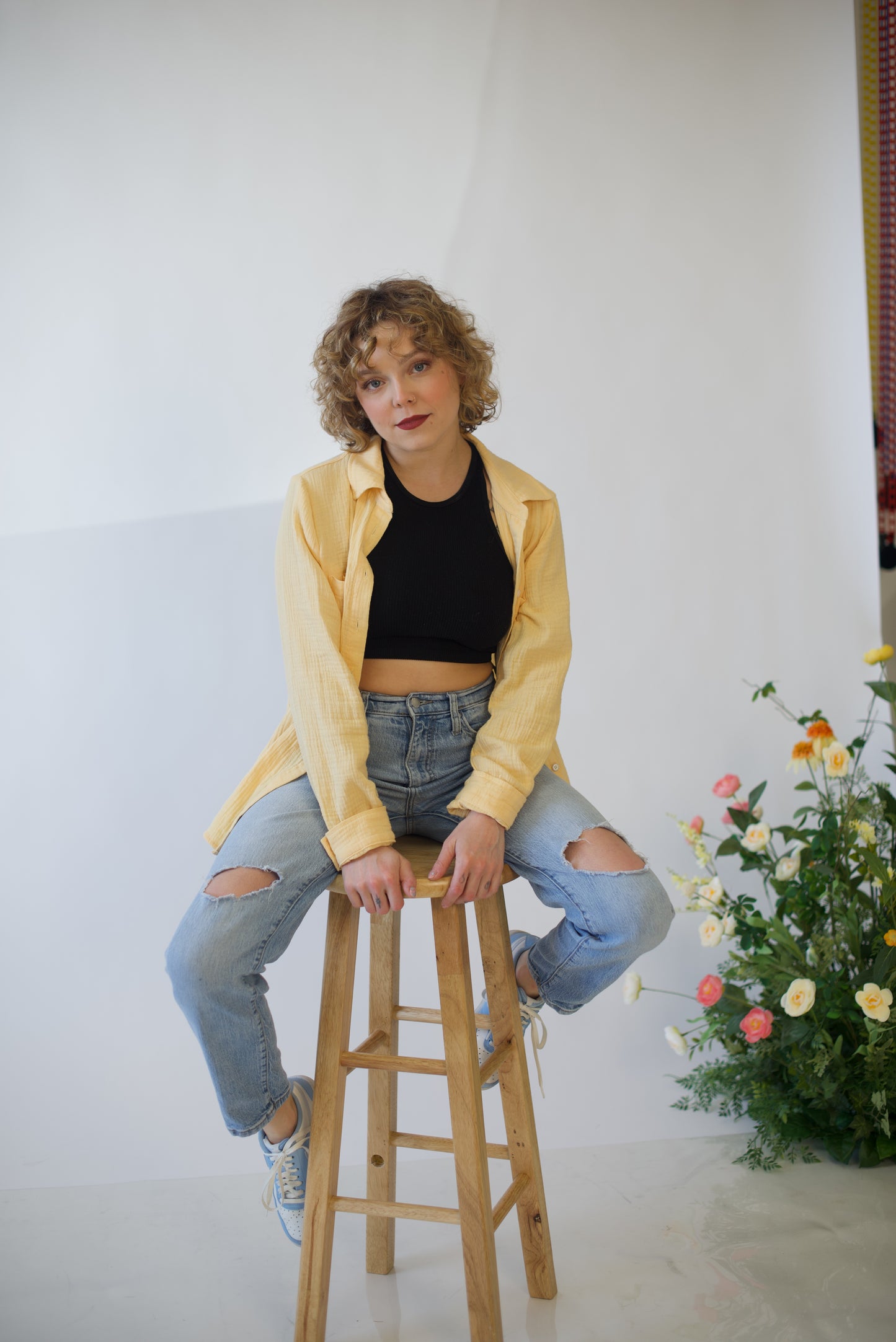 Beach Banana Cotton Gauze Button Up Long Sleeve Top