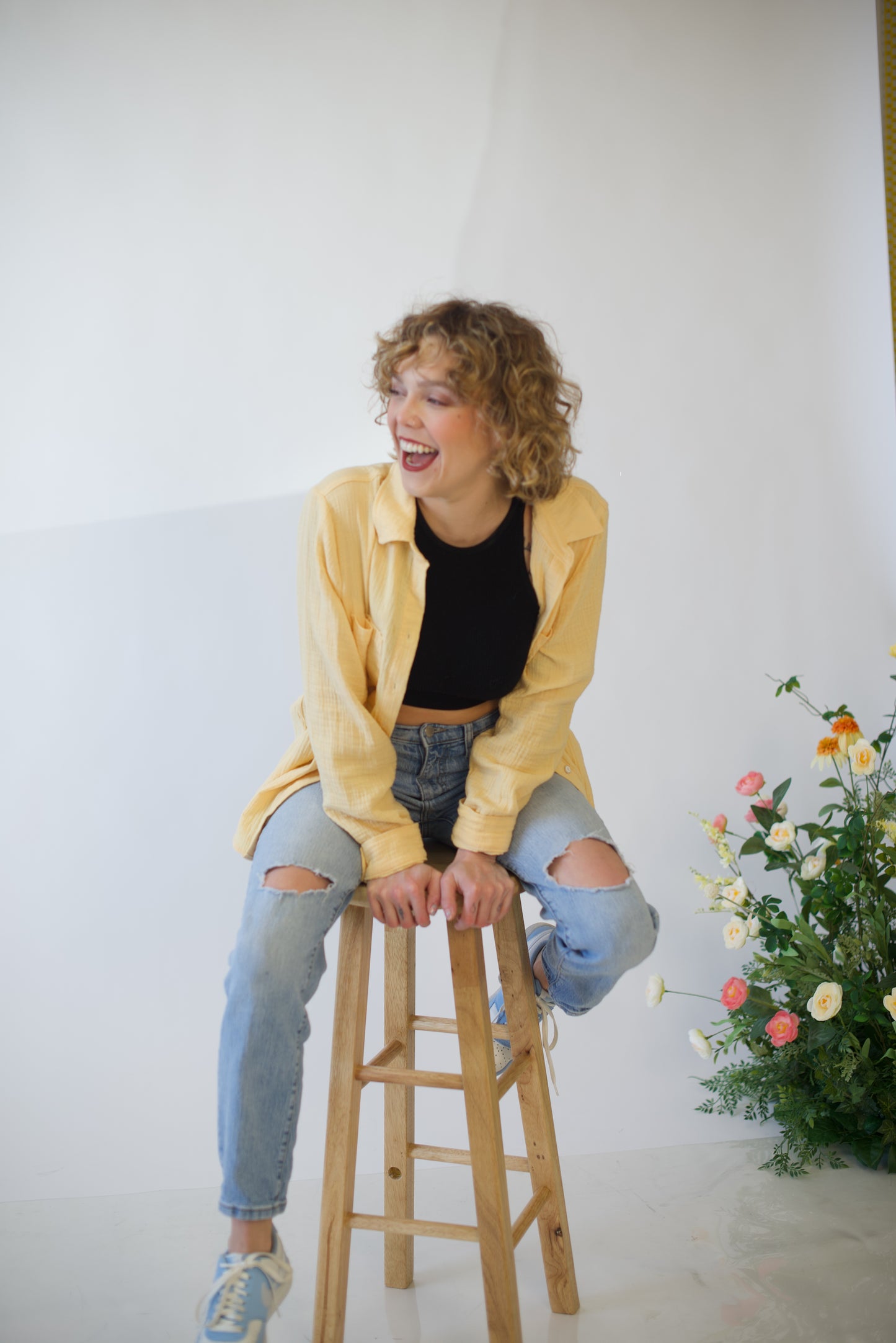 Beach Banana Cotton Gauze Button Up Long Sleeve Top