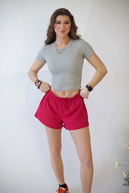 Heather Grey Fitted Baby Tee – Cotton Spandex Rib Basic Top