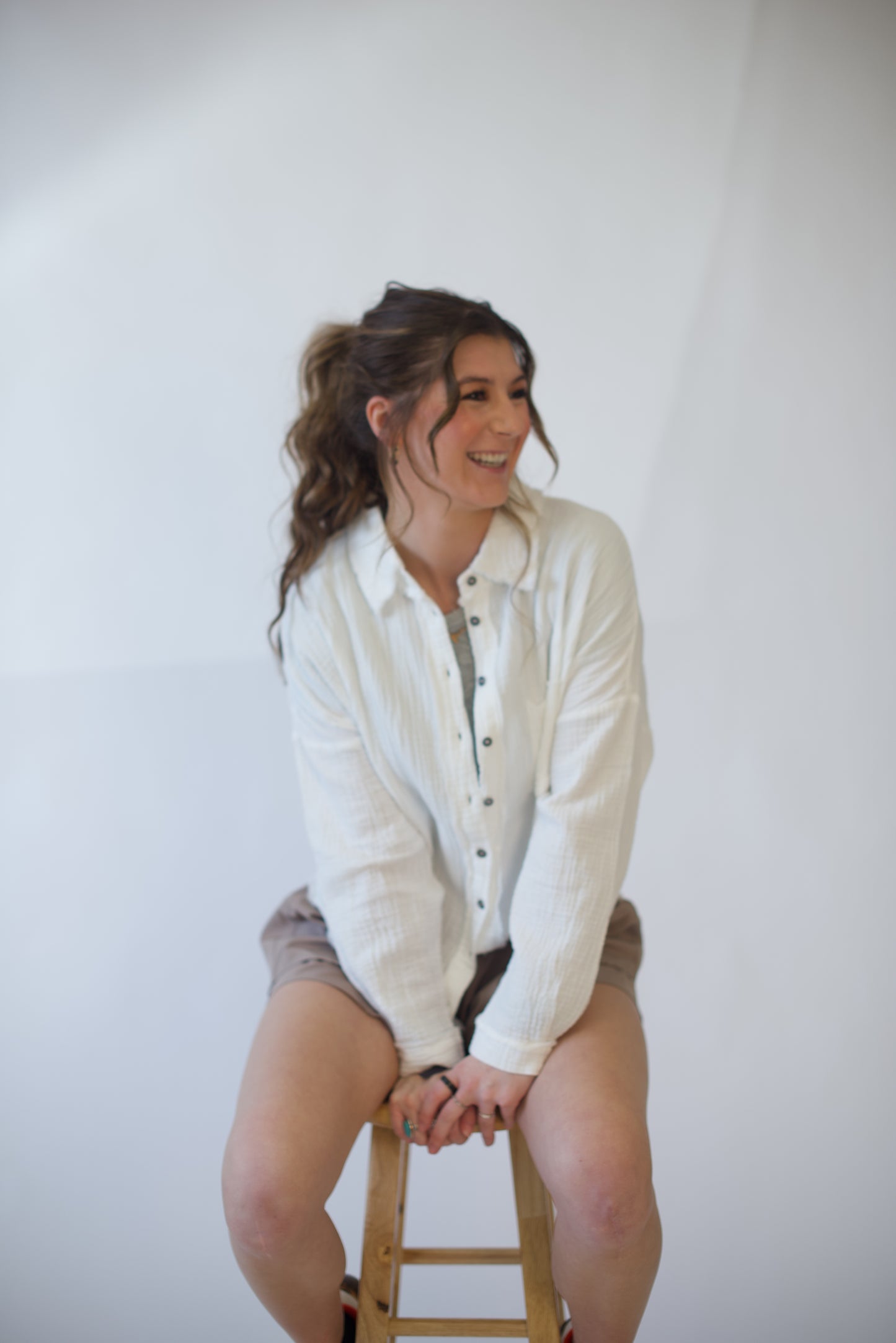 The Coastal Ease Oversized Gauze Shirt | White Long Sleeve Button-Up