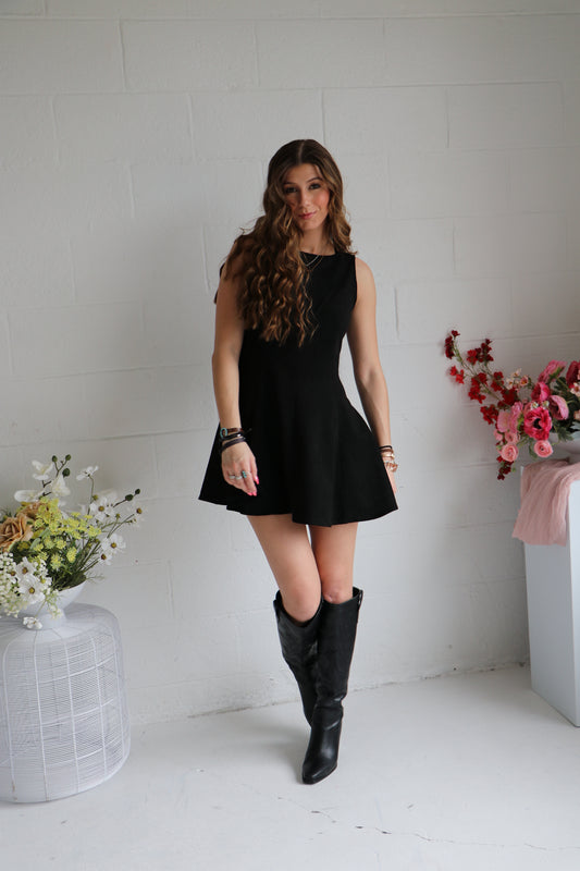 Sleeveless Flared Suede Princess Mini Dress