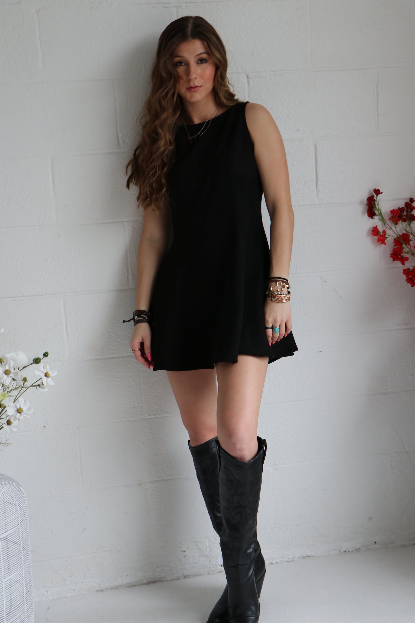 Sleeveless Flared Suede Princess Mini Dress