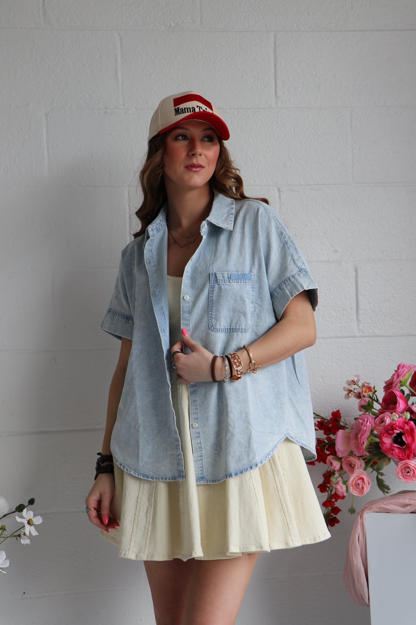 Oversized Chambray Denim Shirt | Mineral Washed Button Down Top