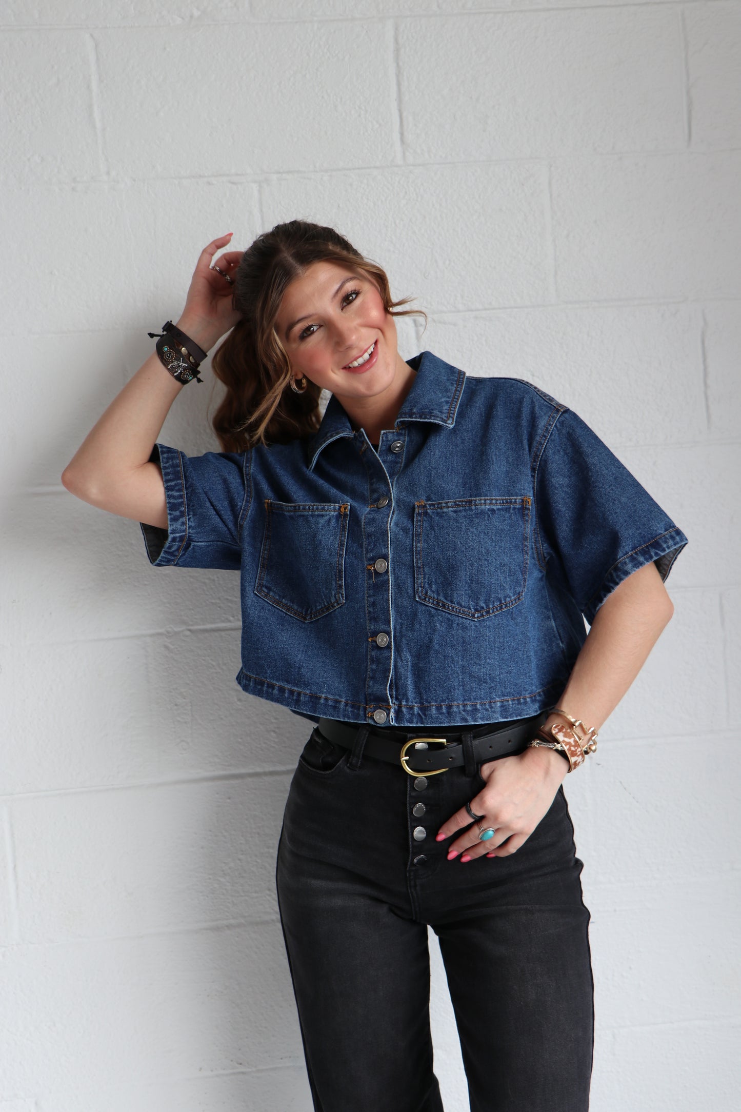 Everyday Black High-Waist Button Up Wide Leg Jeans