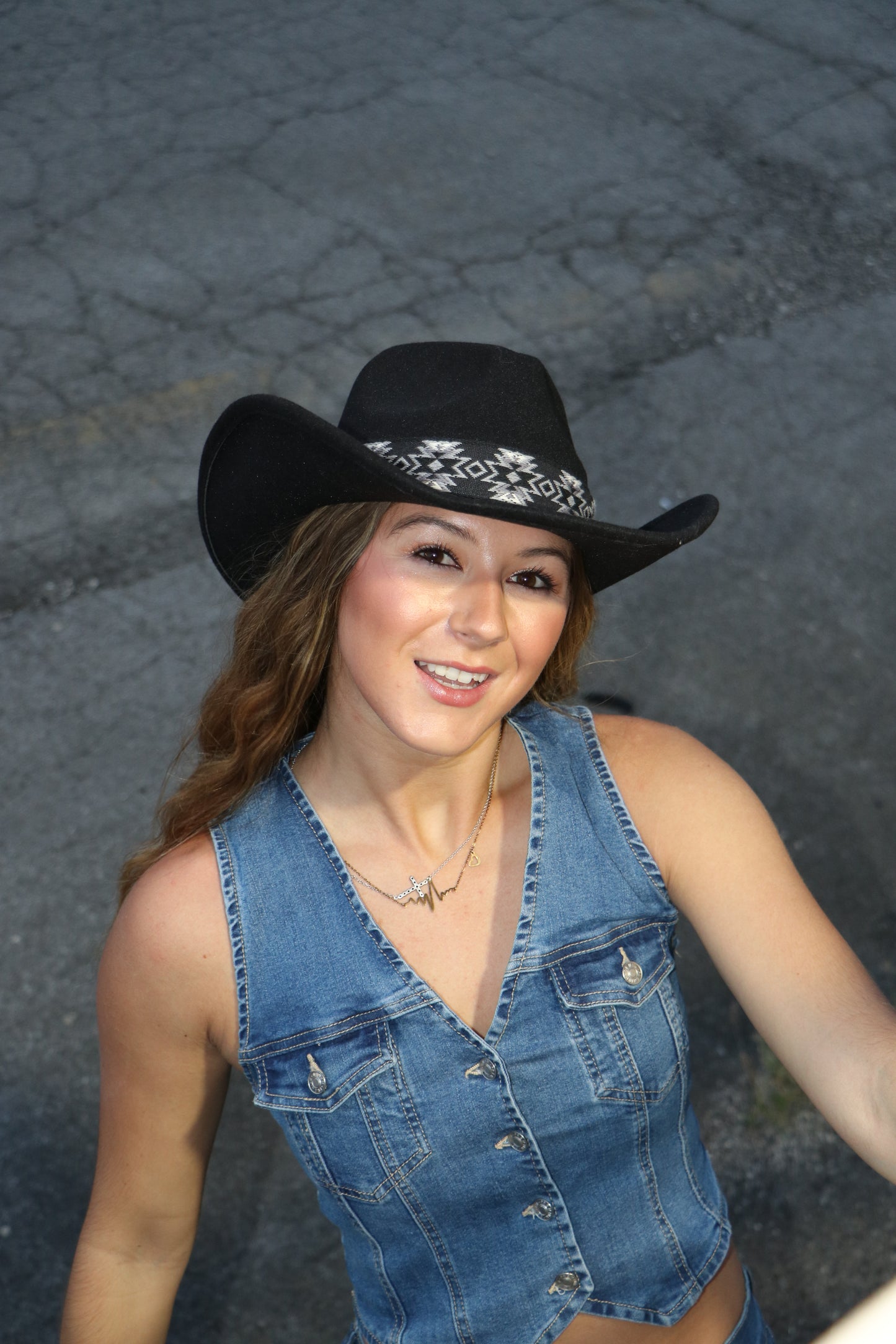 Vegan Felt Southwest Pattern Belt Cowboy Hat