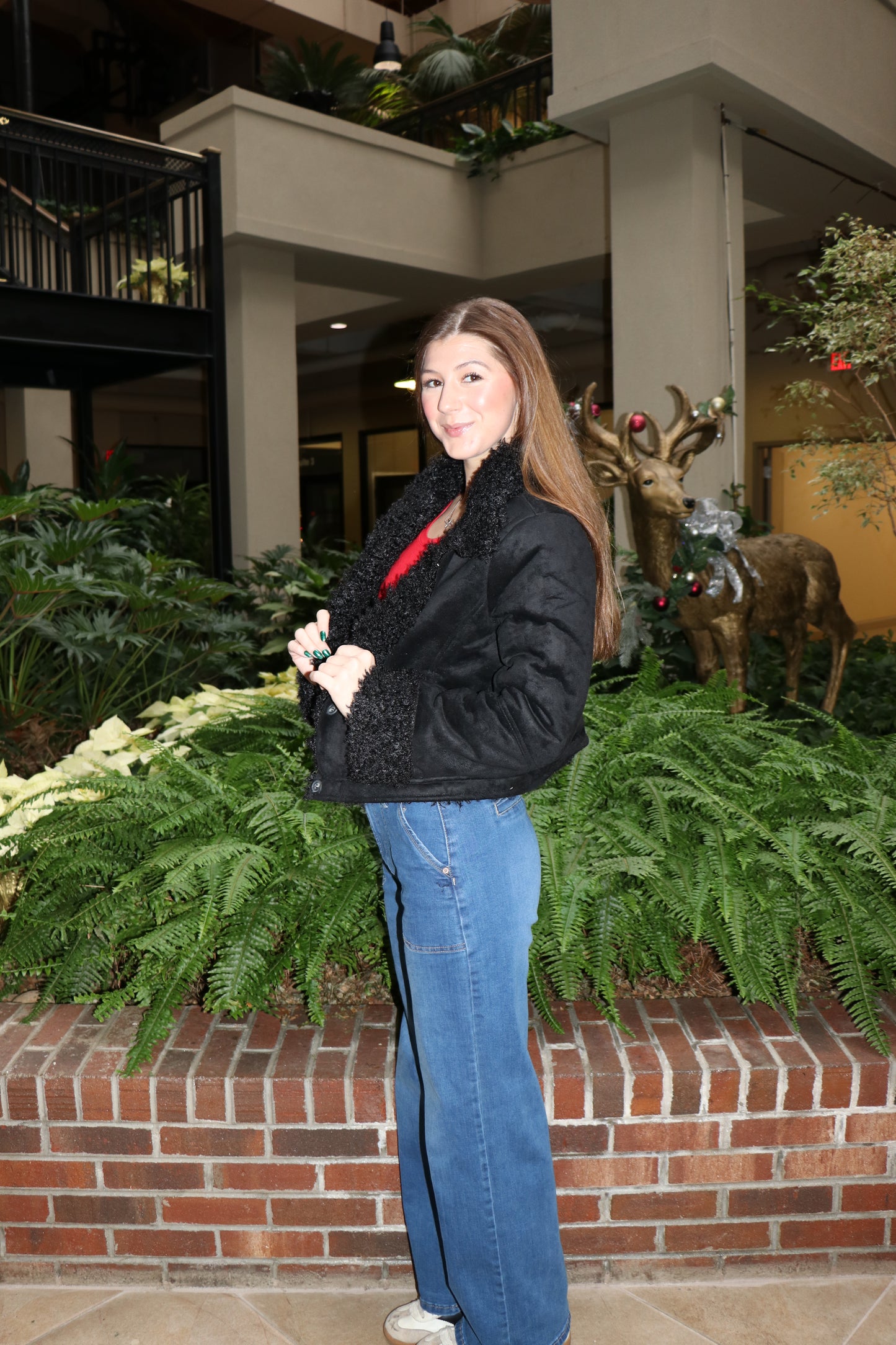 Inside Fur Detail Penny Lane Suede Short Jacket