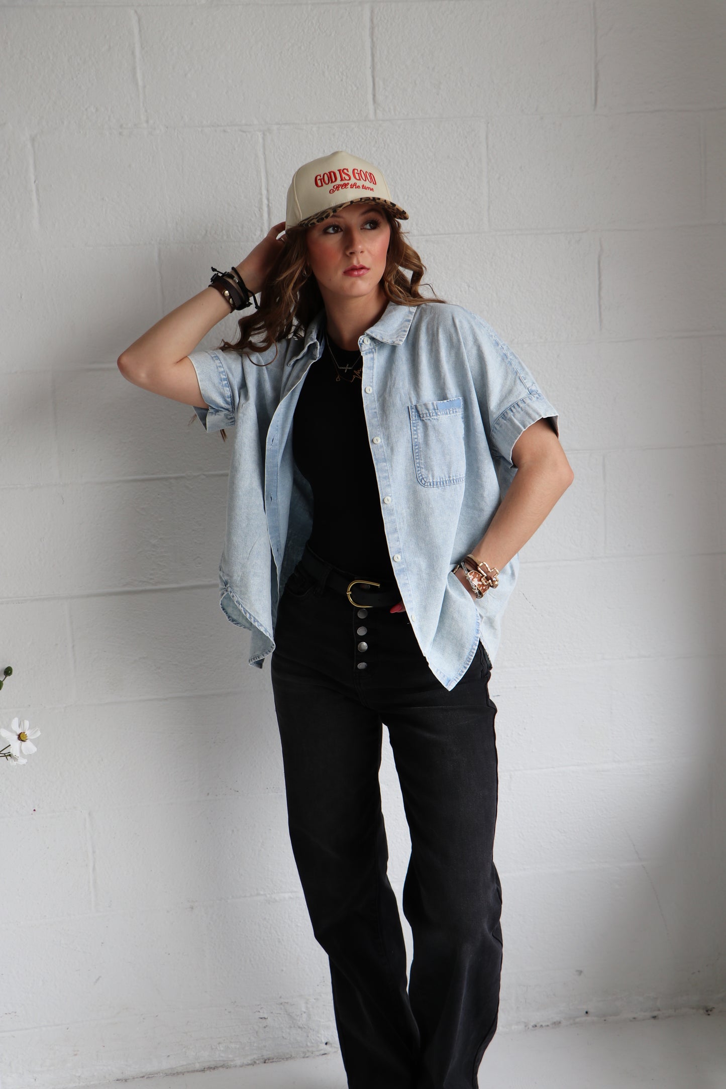Oversized Chambray Denim Shirt | Mineral Washed Button Down Top