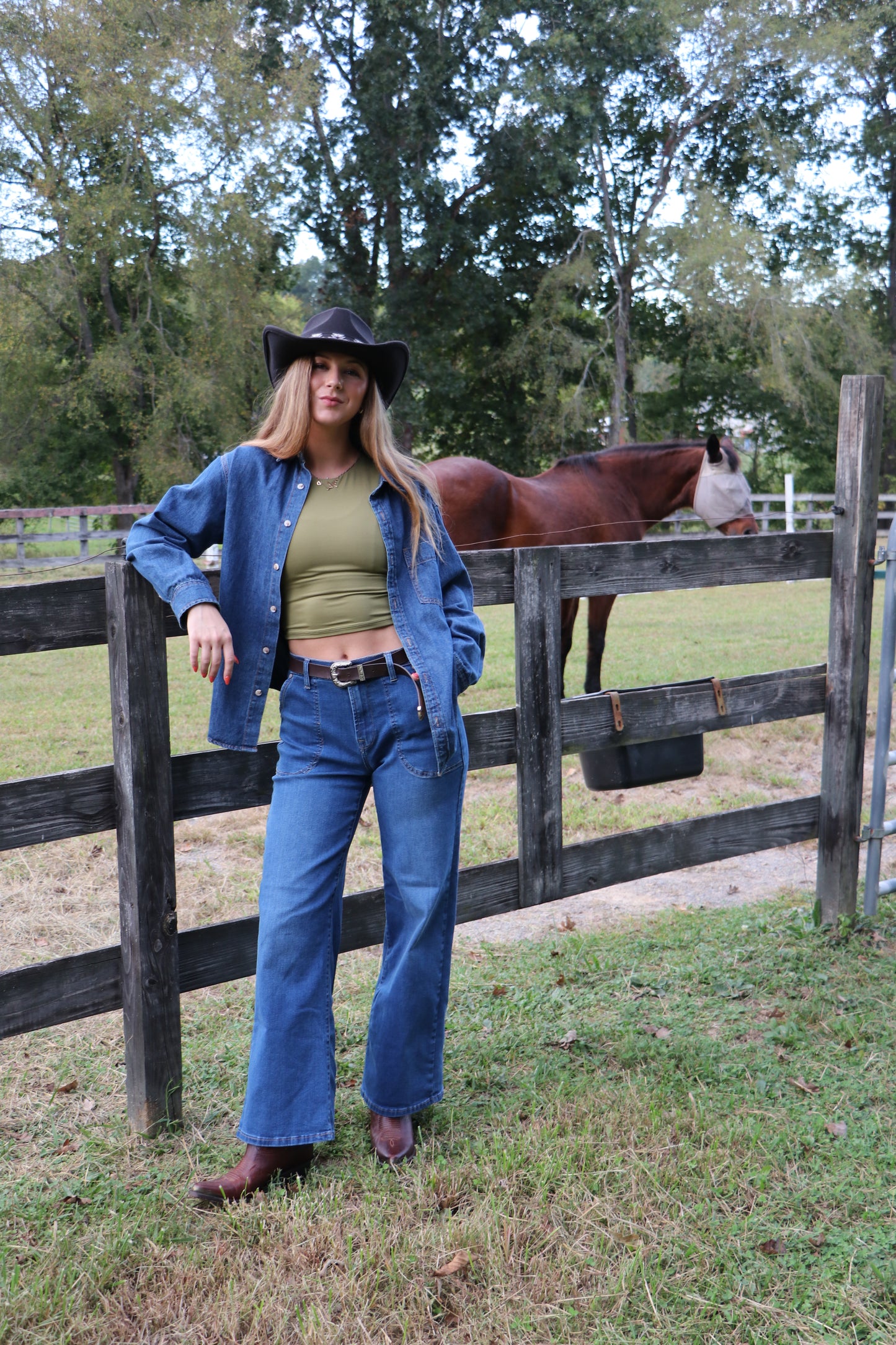 Medium Wash High Rise Patched Pocket Wide Leg Jeans