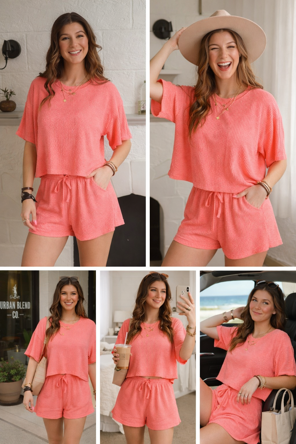 The Coral Ease 2-Piece Set | Corded Rib Tee & Shorts