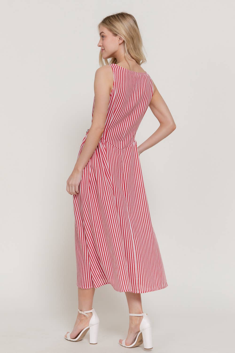 Sweet Liberty Boat Neck Striped Linen Effect Midi Dress