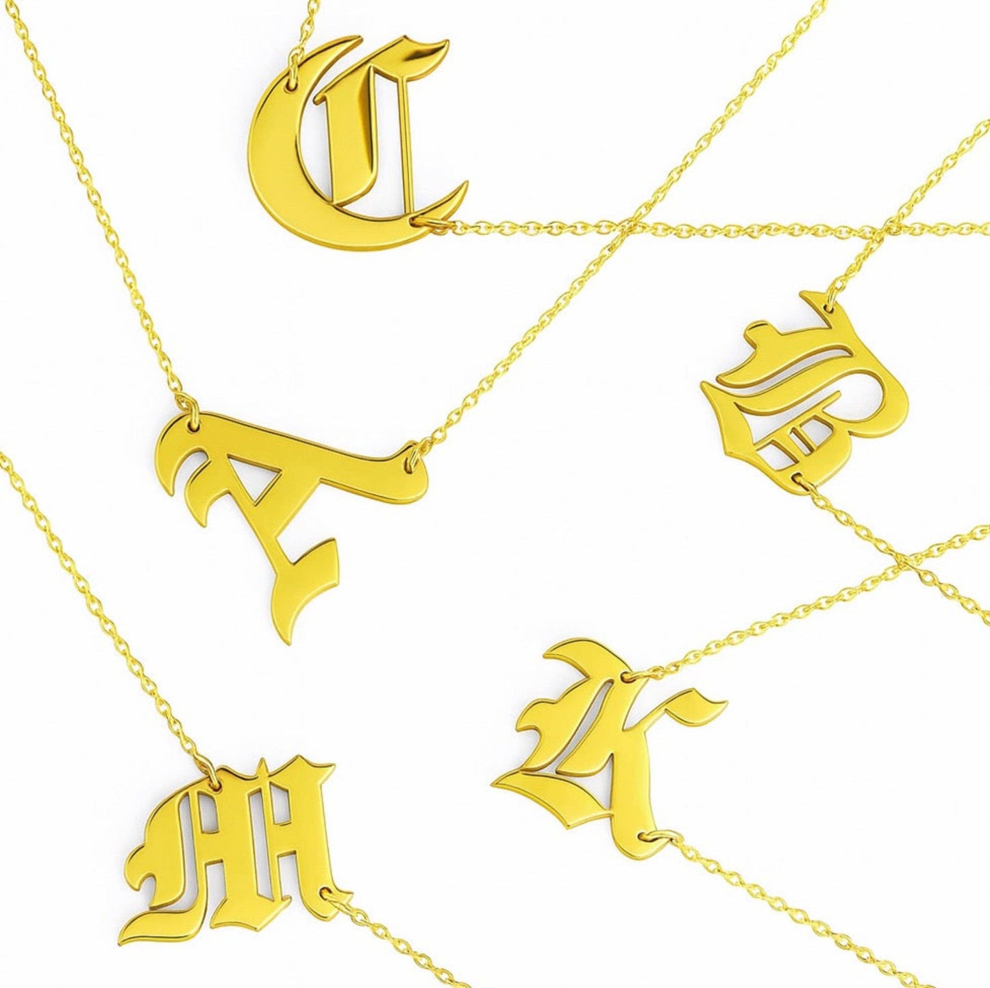 Timeless Gothic Initial Necklace, Waterproof Steel