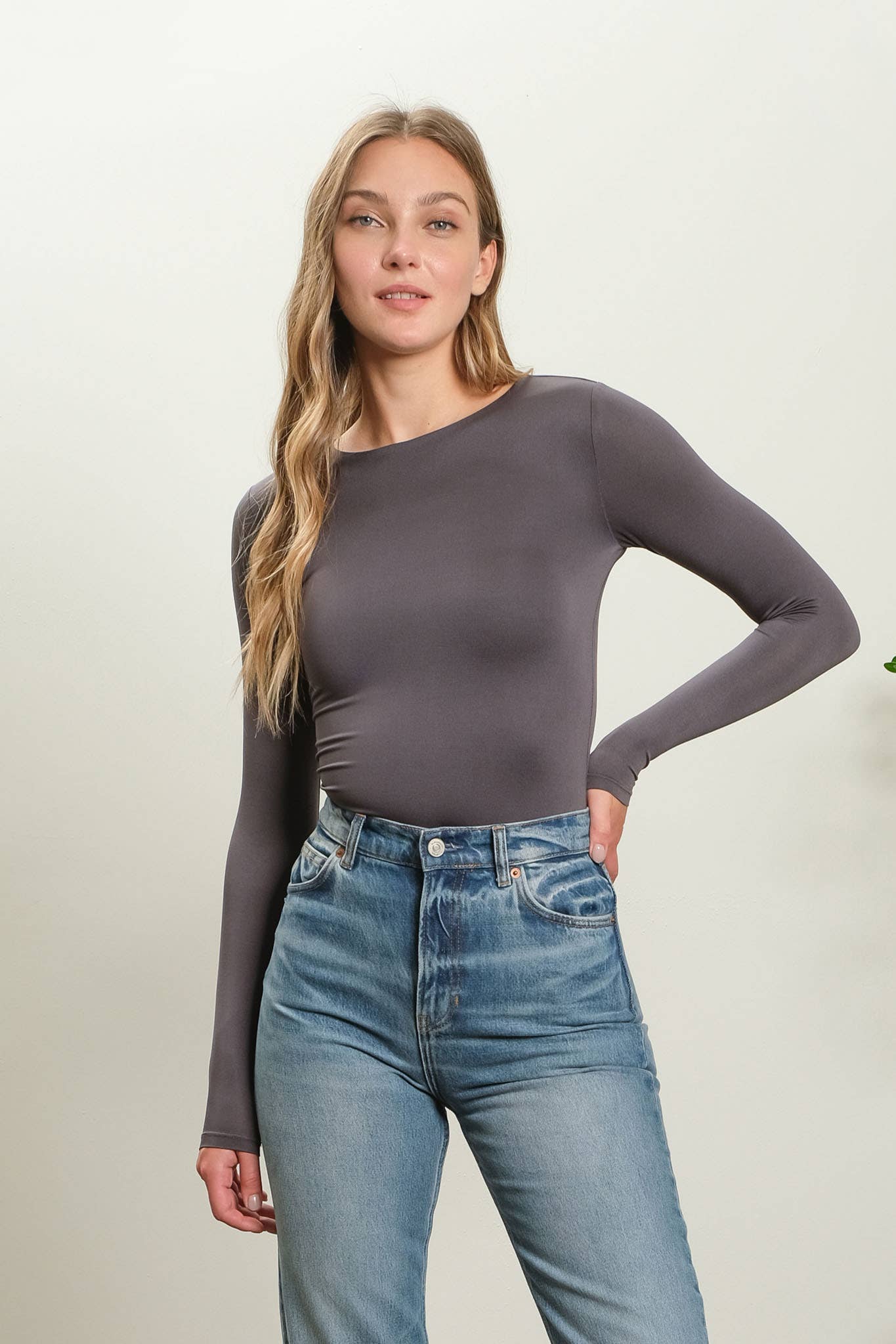 Rally Round Neck Long Sleeve Fitted Knit Top