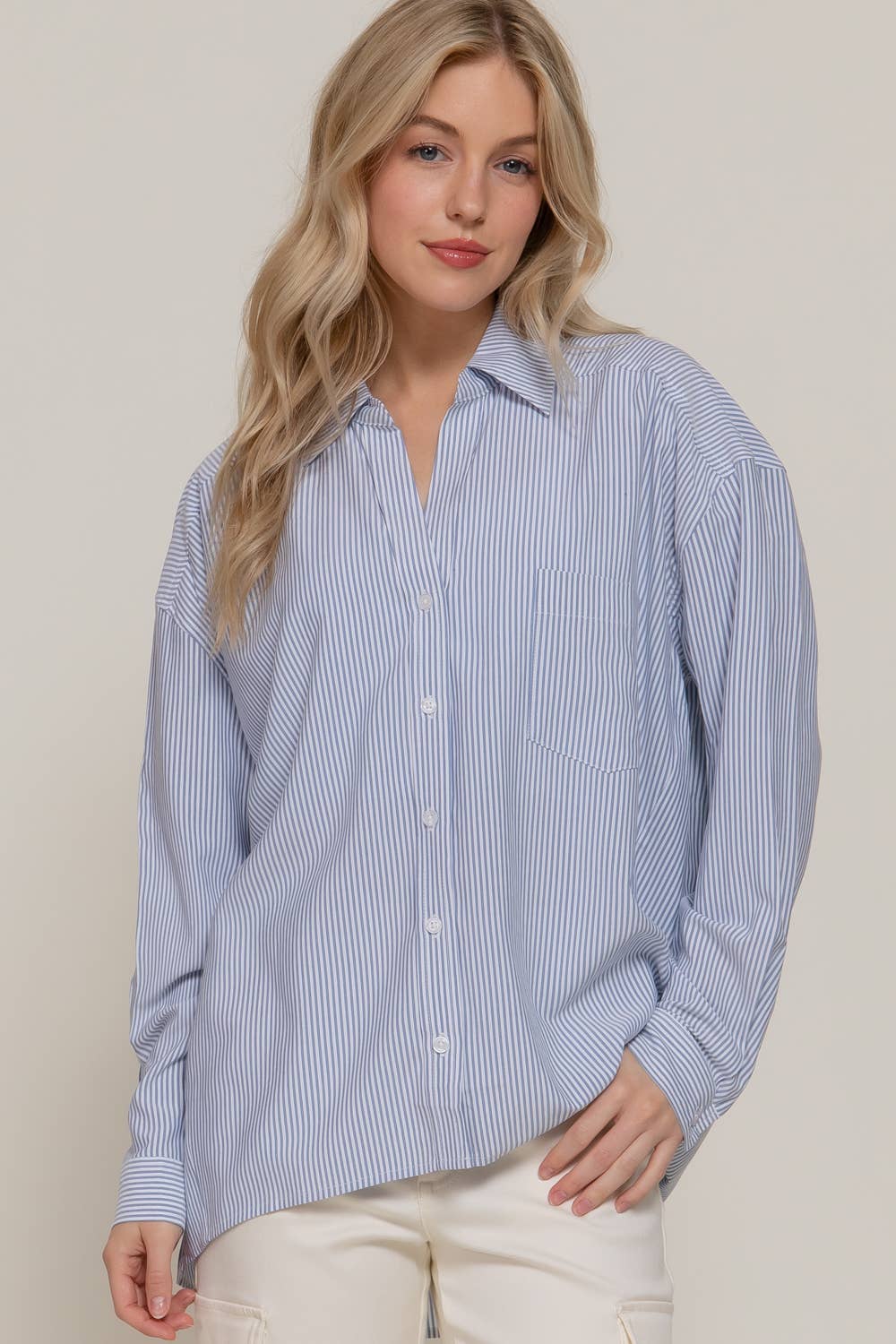 The Coastal Classic Oversized Stripe Shirt | Blue & White Button-Up
