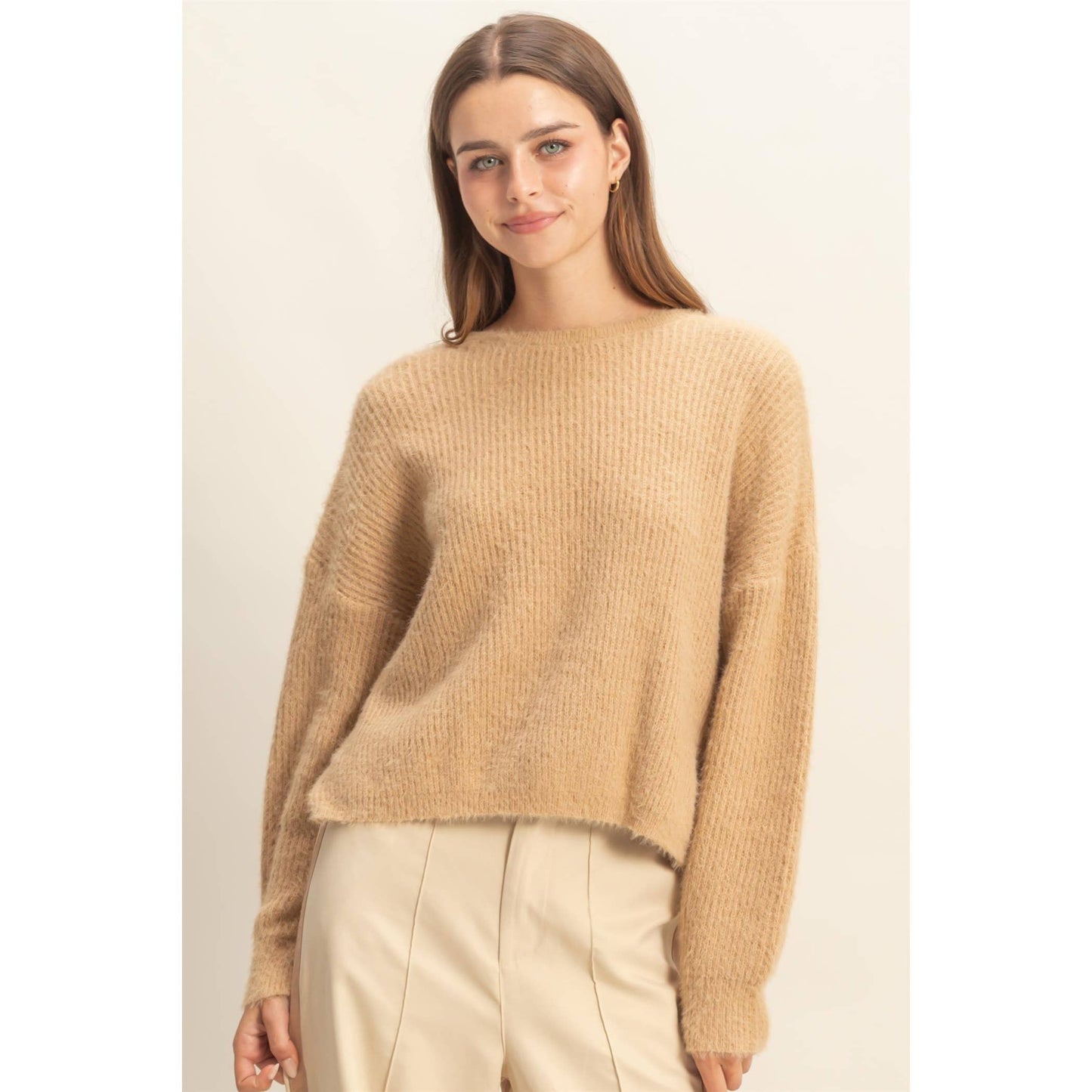 Oversized Fuzzy Sweater With Back Twist Detail