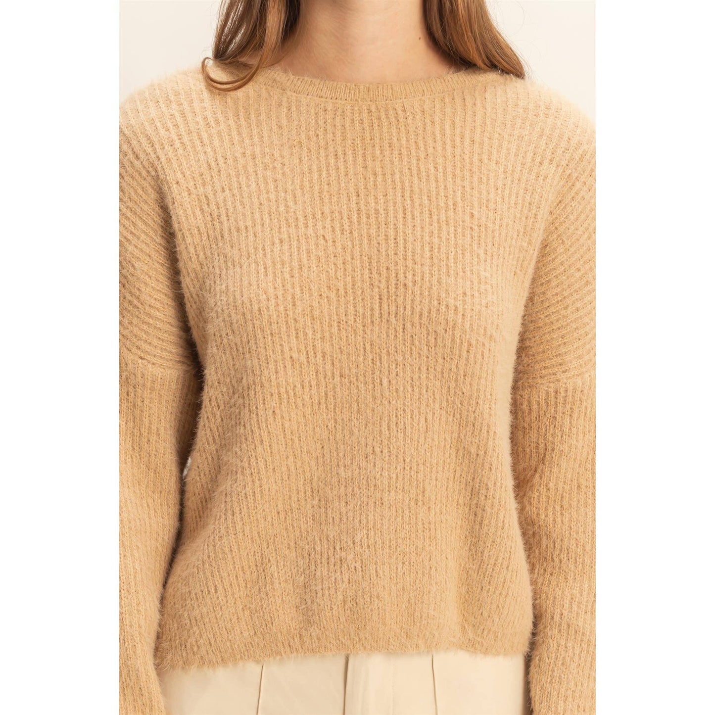 Oversized Fuzzy Sweater With Back Twist Detail