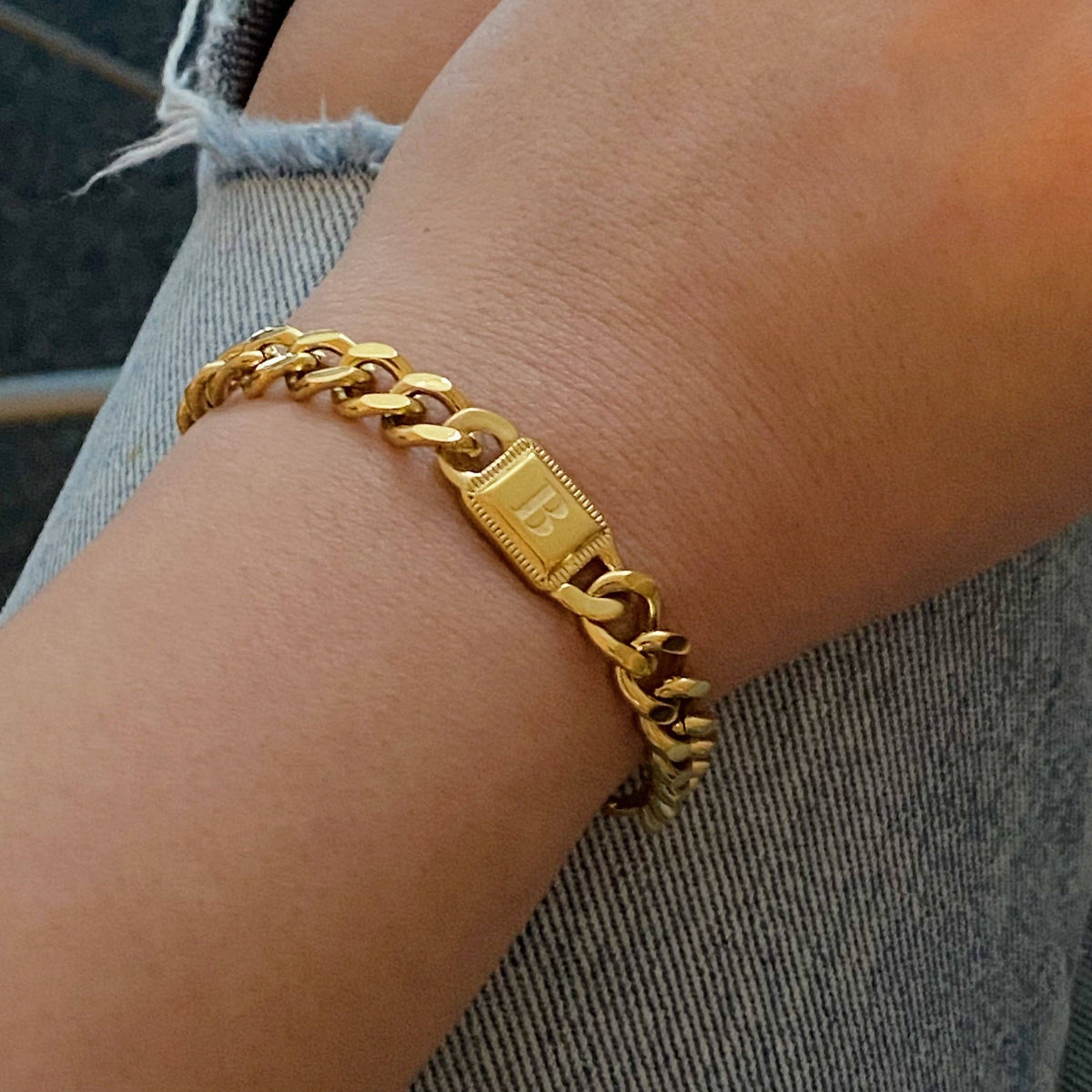 Uptown Cuban Chain Initial Bracelet