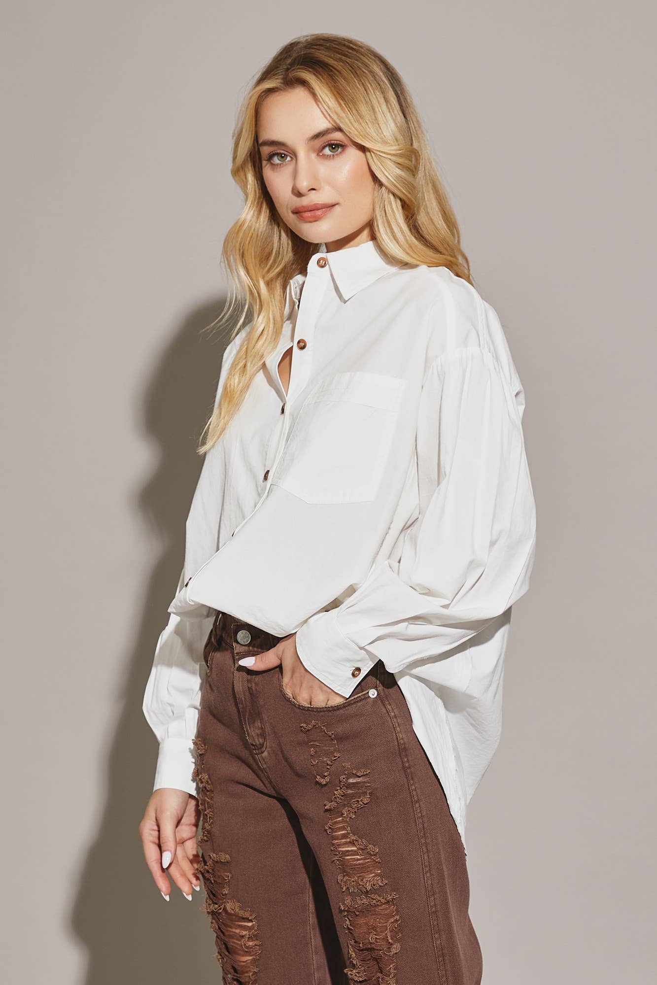 CUT EDGE OVERSIZED SHIRT TOP